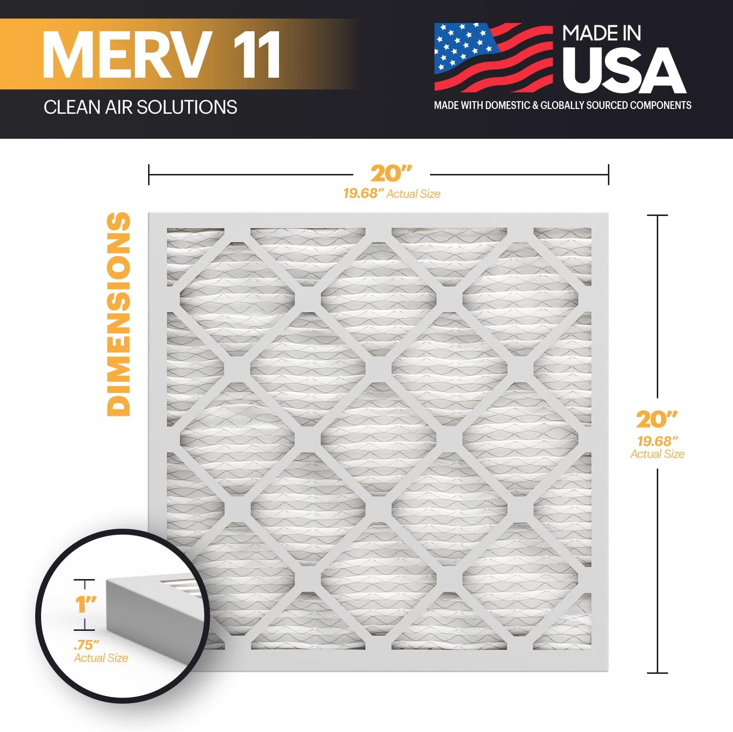 Detalle 2 de BNX TruFilter MERV 11 20x20x1 Air Filter (19 11/16 x 19 11/16 x 3/4) - 6-Pack, Allergen Defense Electrostatic Pleated