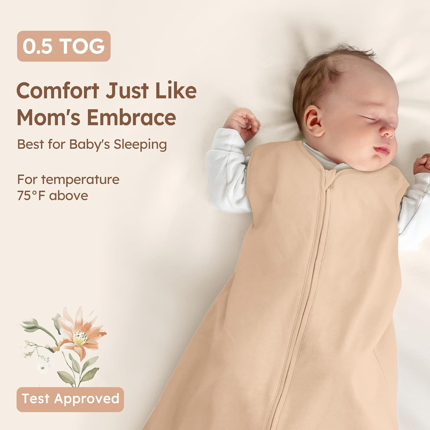 Detalle de Unnivoll Baby Sommerschlafsack 0.5 Tog – 3er Pack, 67 cm, 100% Baumwolle, braunes Karo mit Blumenmuster