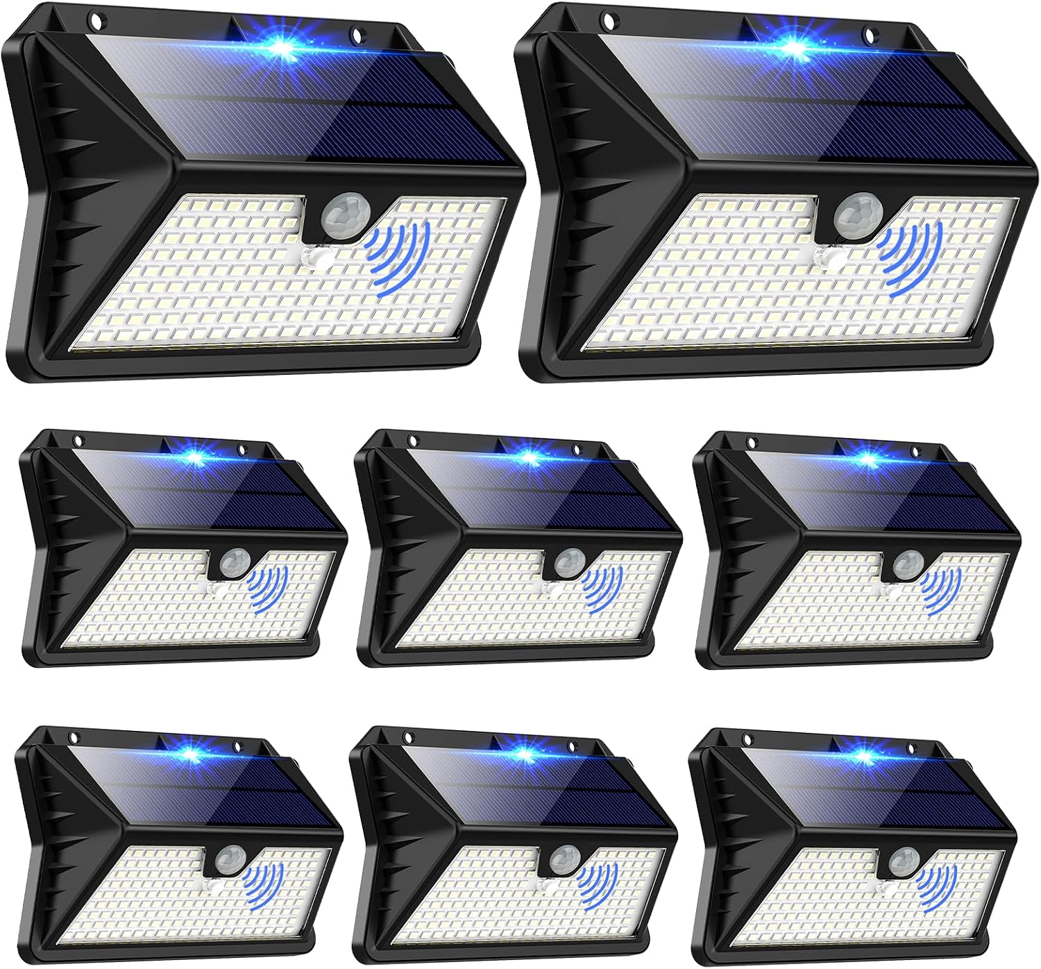 Detalle de Faro LED esterno con pannello solare a sensore, 8 pezzi da giardino IP65 (185 LED, 3 modalità) Bianco freddo