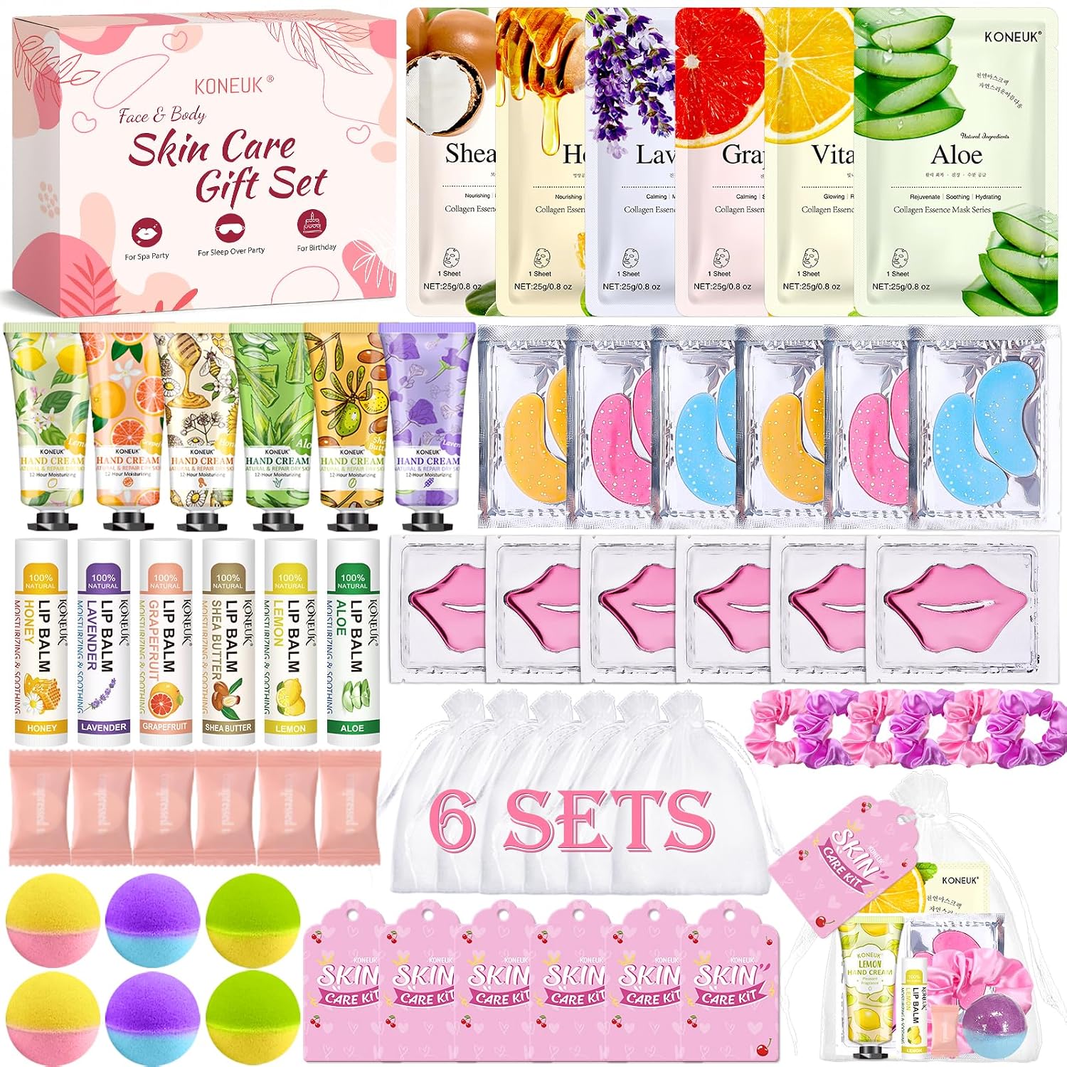60PCS Spa Party Supplies for Girls: Complete Sleepover Skincare Set