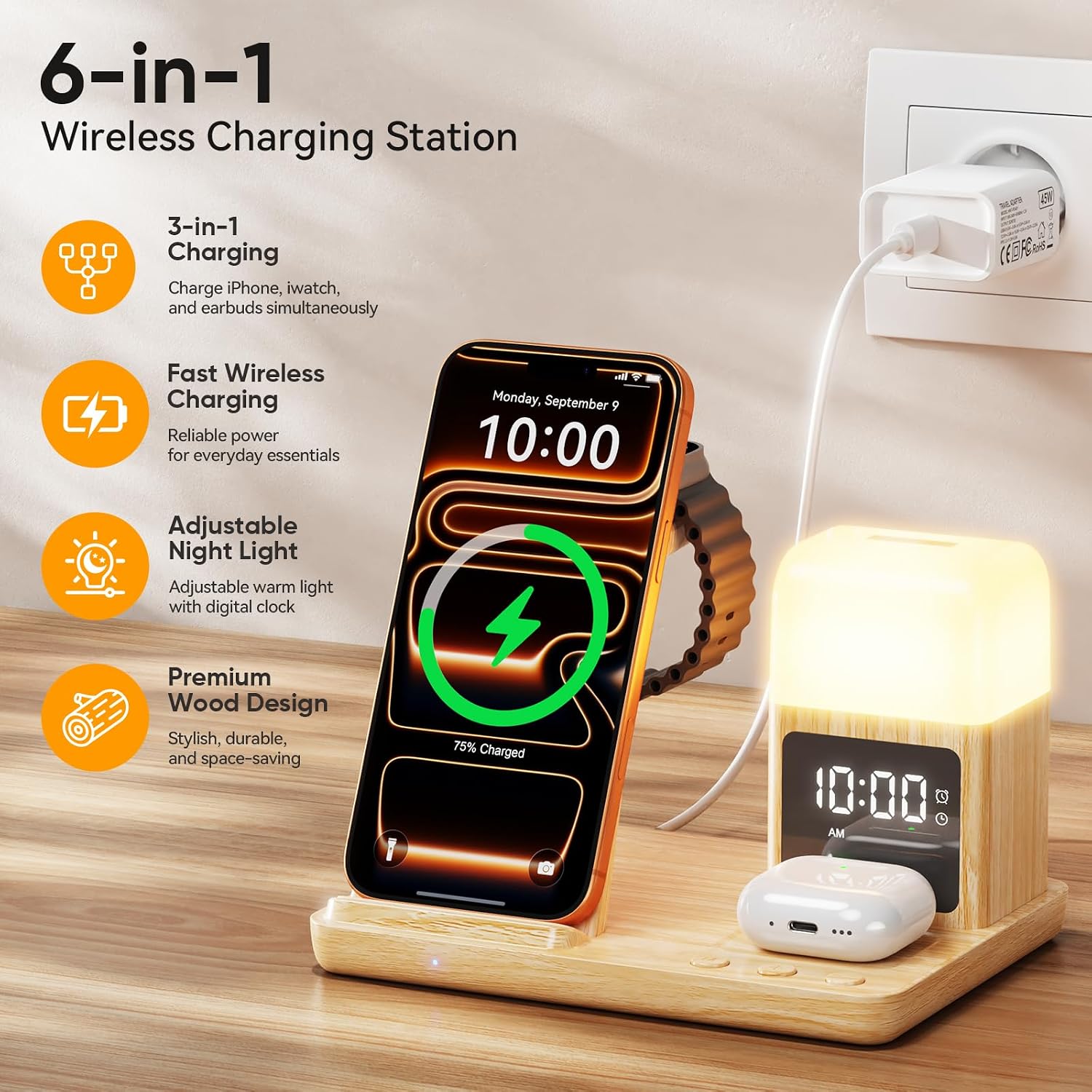 Detalle de Augnner 6-in-1 draadloos laadstation voor iPhone, Apple Watch en AirPods