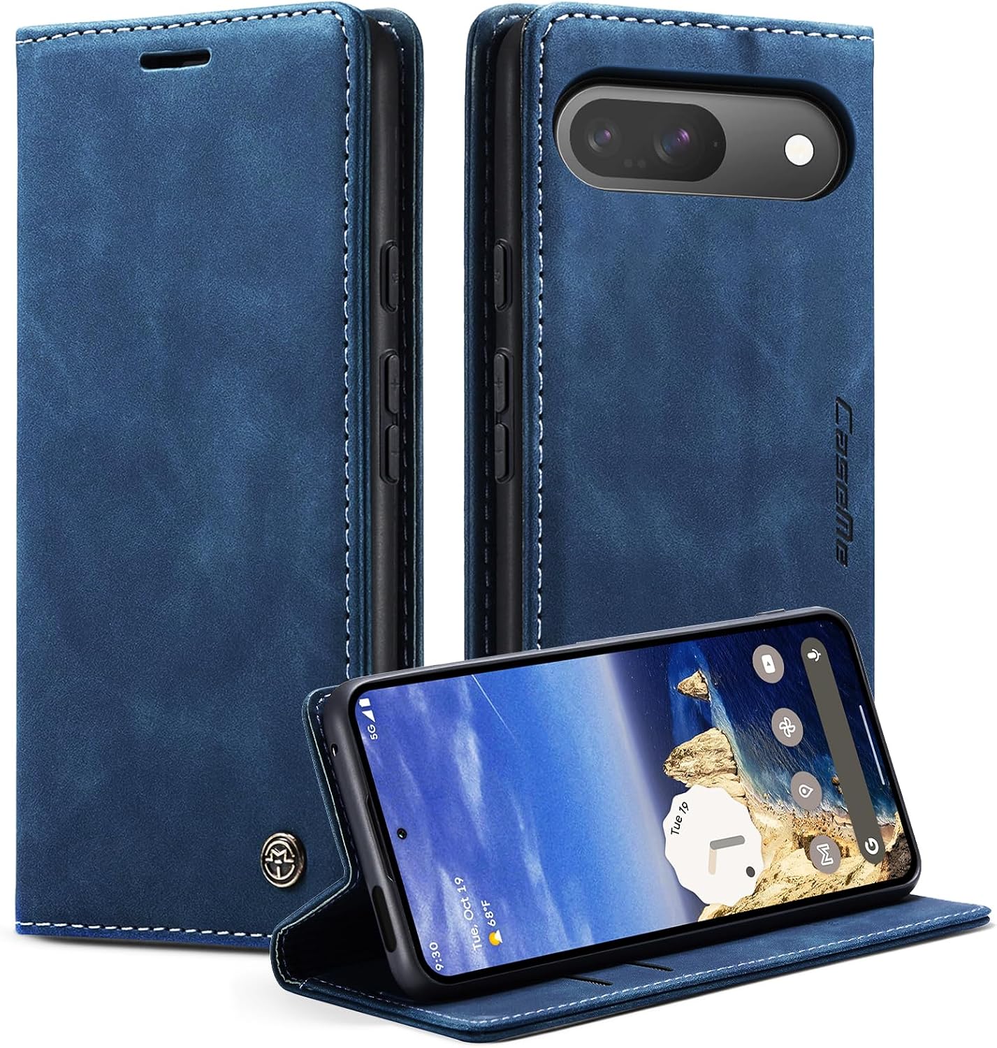 Detalle de Samokor Leder-Flip-Hülle für Google Pixel 10 Pro 5G – Blau, Wallet-Stil mit Standfunktion