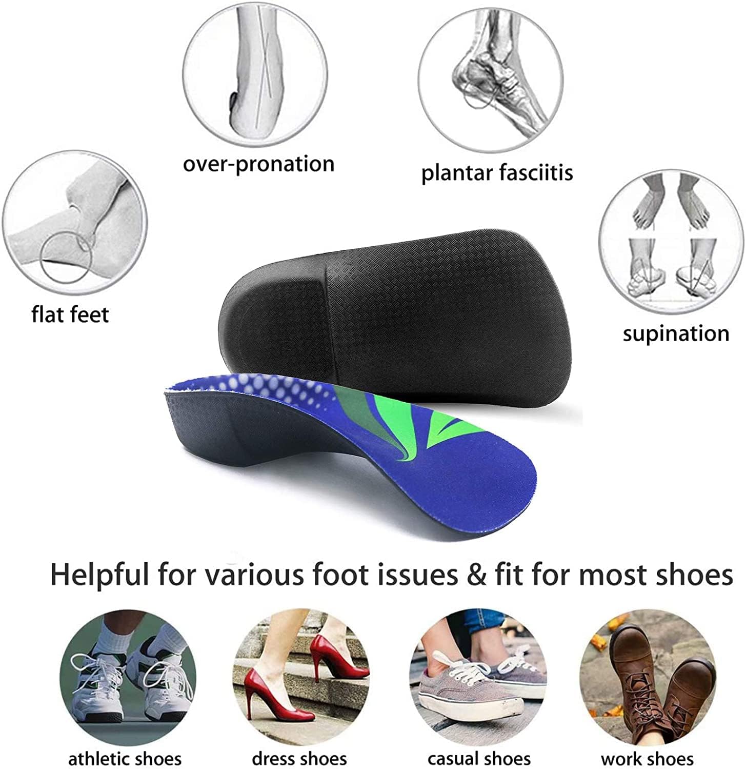Detalle de RooRuns Orthotic Insoles 3/4 High Arch Support for Flat Feet & Plantar Fasciitis