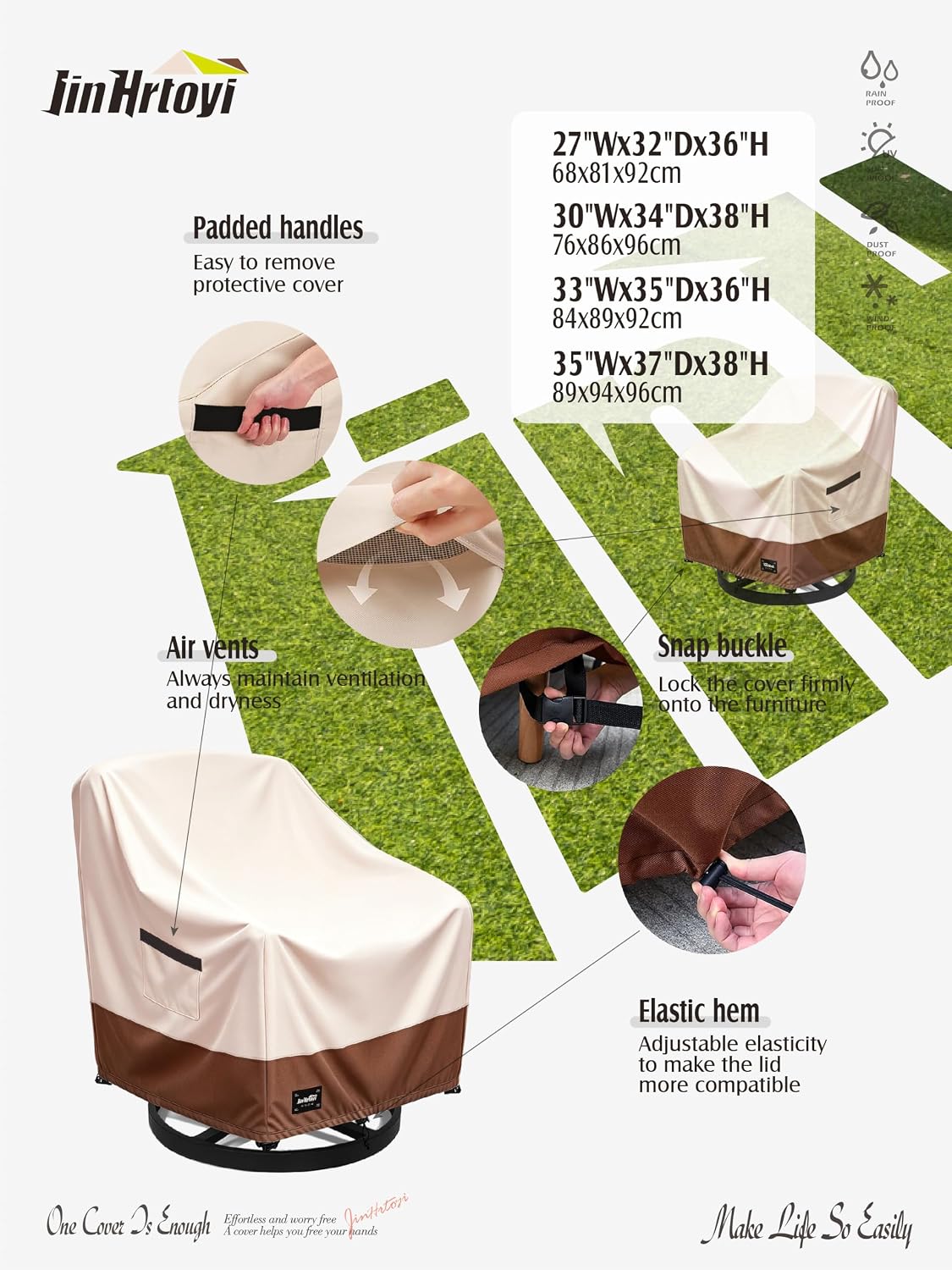 Detalle 2 de Jin Hrtoyi Furniture Covers-001 Outdoor Chair Covers, 2-Pack, 30W x 34D x 38H in, Waterproof