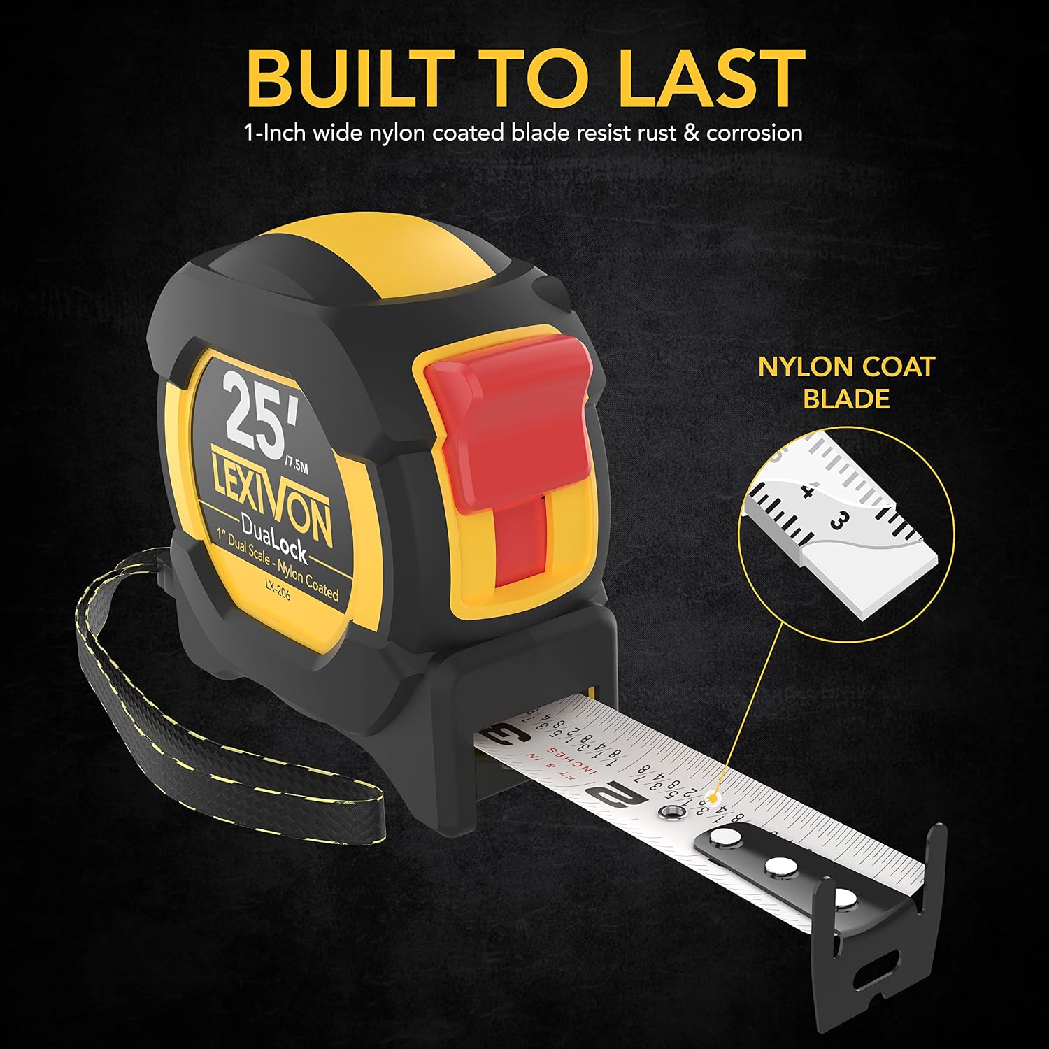 Detalle 2 de LEXIVON LX-206 DuaLock Tape Measure, 25 ft/7.5 m, 1-Inch Blade