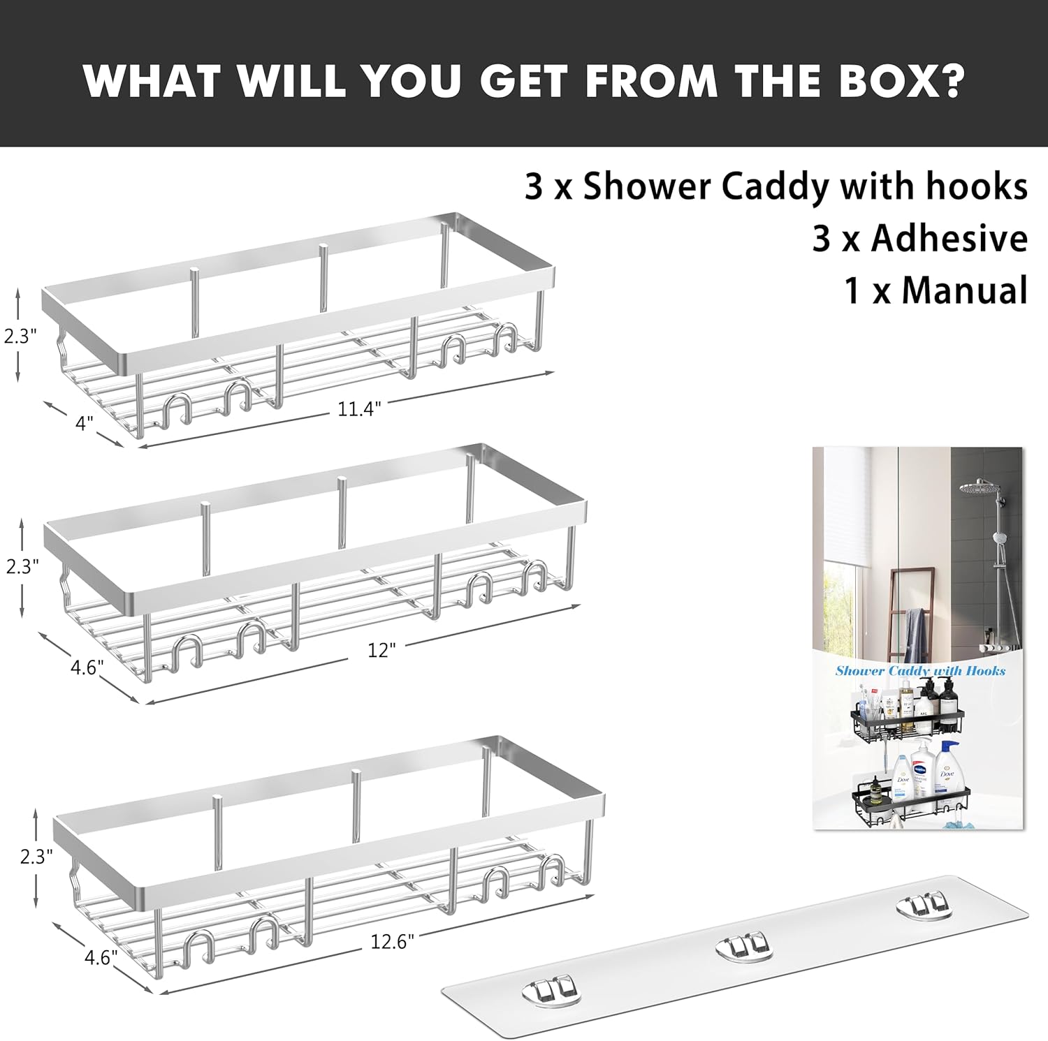 Thumbnail 6 de DIFULI Shower Caddy Shelf 3 Pack – Silver