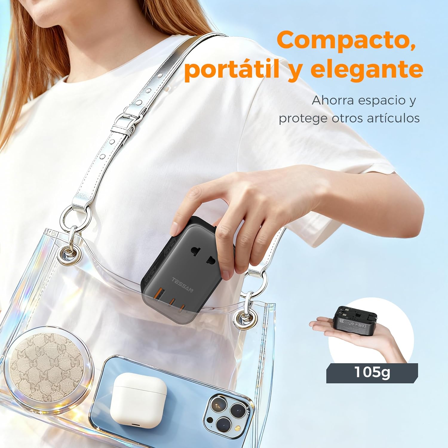 Thumbnail 6 de TESSAN adaptador de enchufe universal de viaje con 1 USB A y 2 USB-C (plano y compacto)