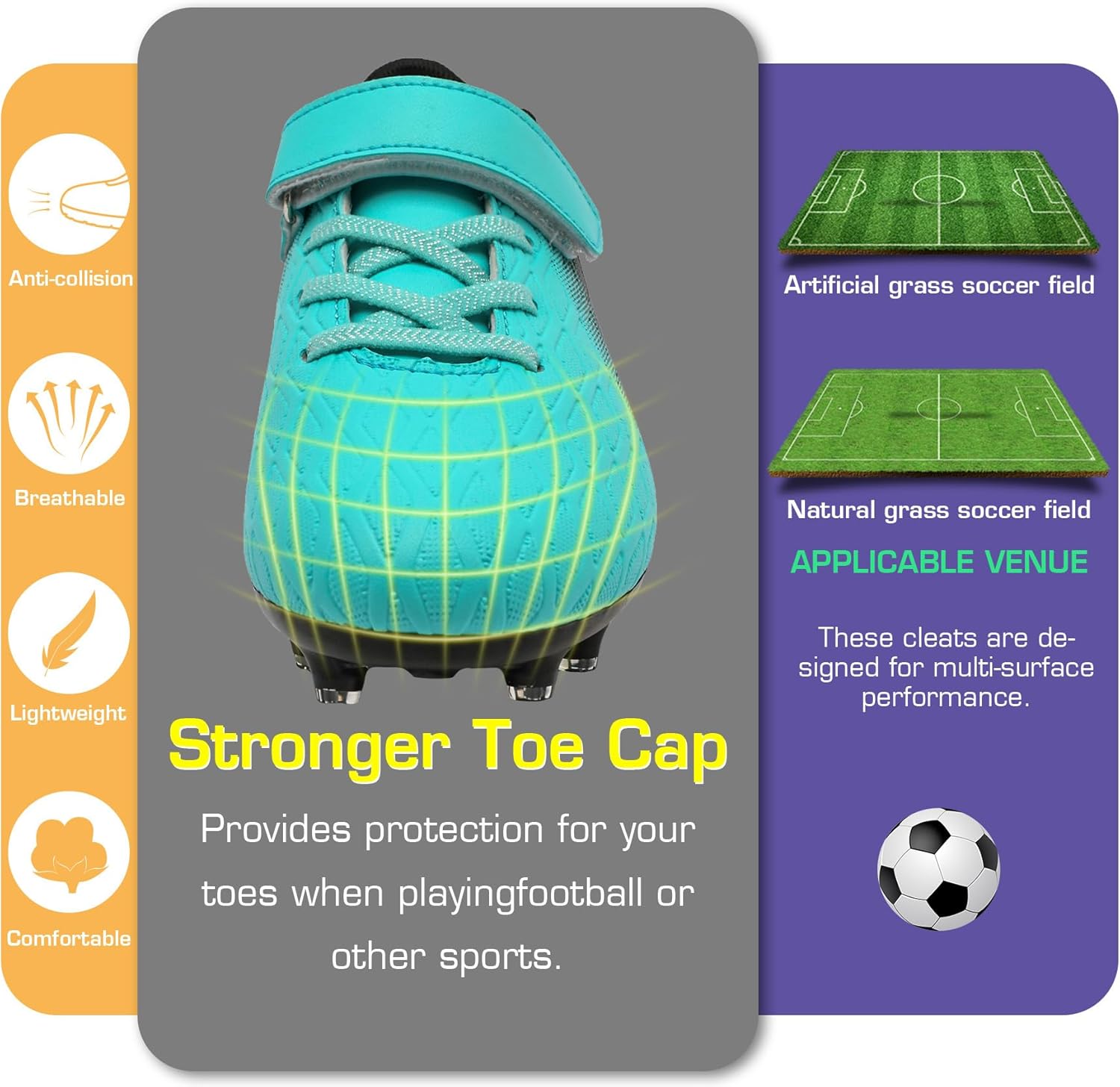 Thumbnail 5 de DimaiGlobal Kinder-Fußballschuhe mit Stollen (FG/AG) und Klettverschluss für Kunstrasen