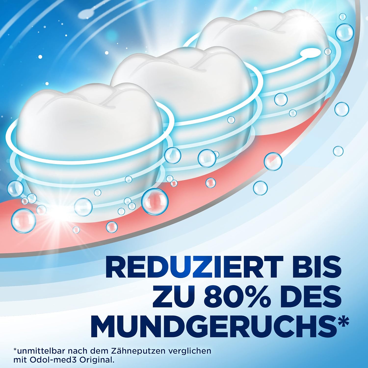 Detalle de Odol-med3 All in One Schutz Atemfrisch Zahnpasta 4 x 75 ml – Frischer Atem und umfassender Mundschutz