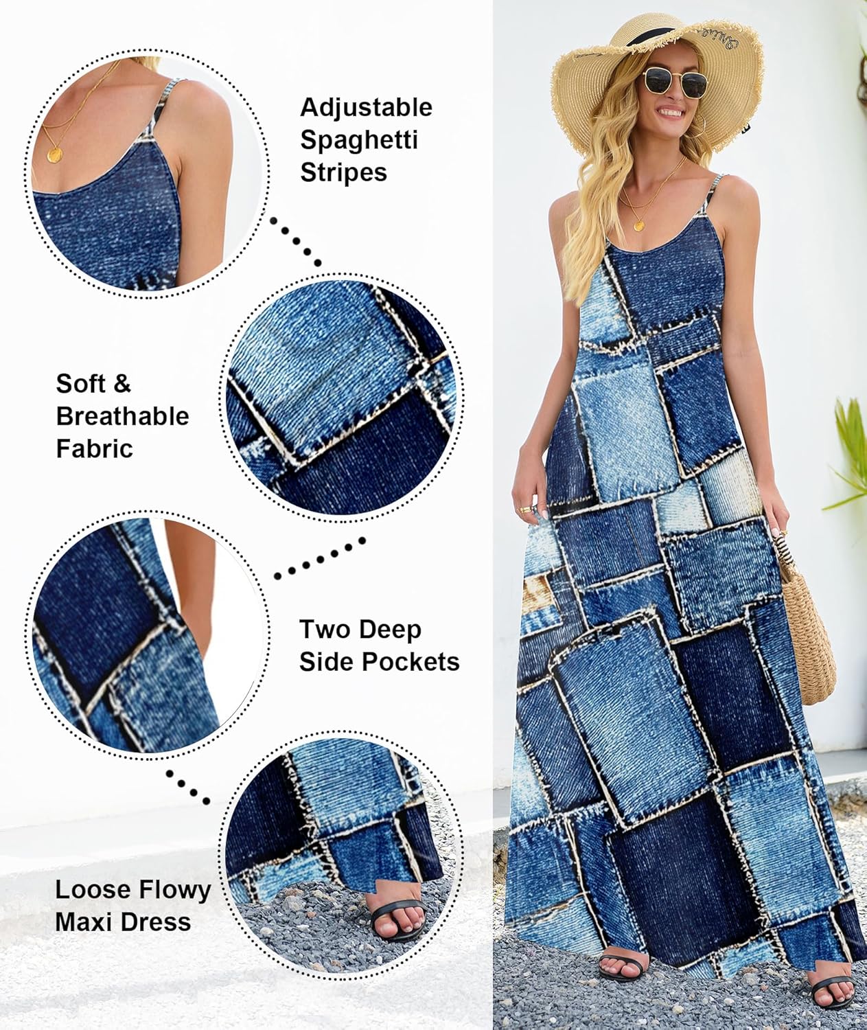 Detalle 2 de Wolddress Women's Maxi Dress with Pockets (S-5X) — 2026 Casual, Loose Fit, Adjustable Straps