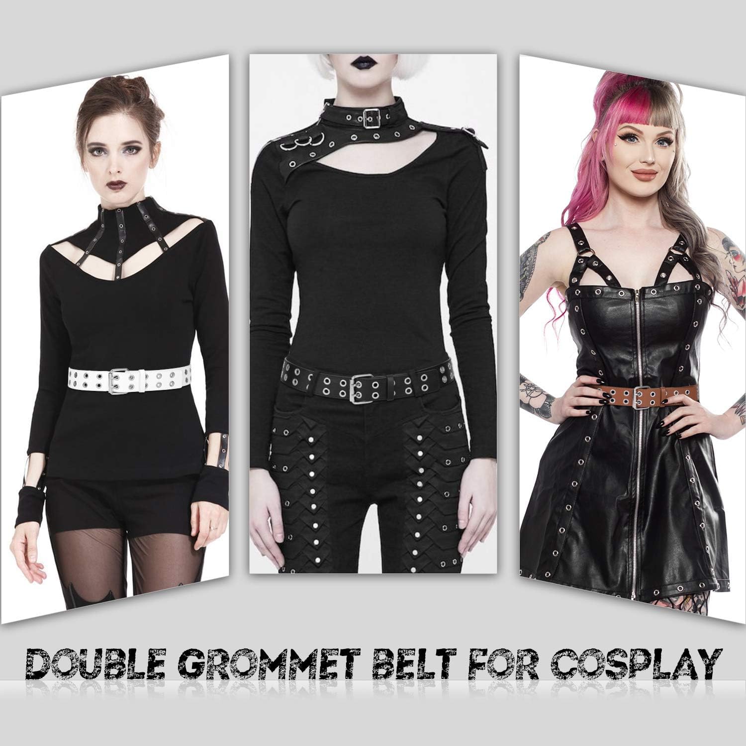 Detalle de JasGood Punk Gürtel mit Doppelloch und Ösenreihen – für Damen & Herren im Gothic- und Hip-Hop-Style
