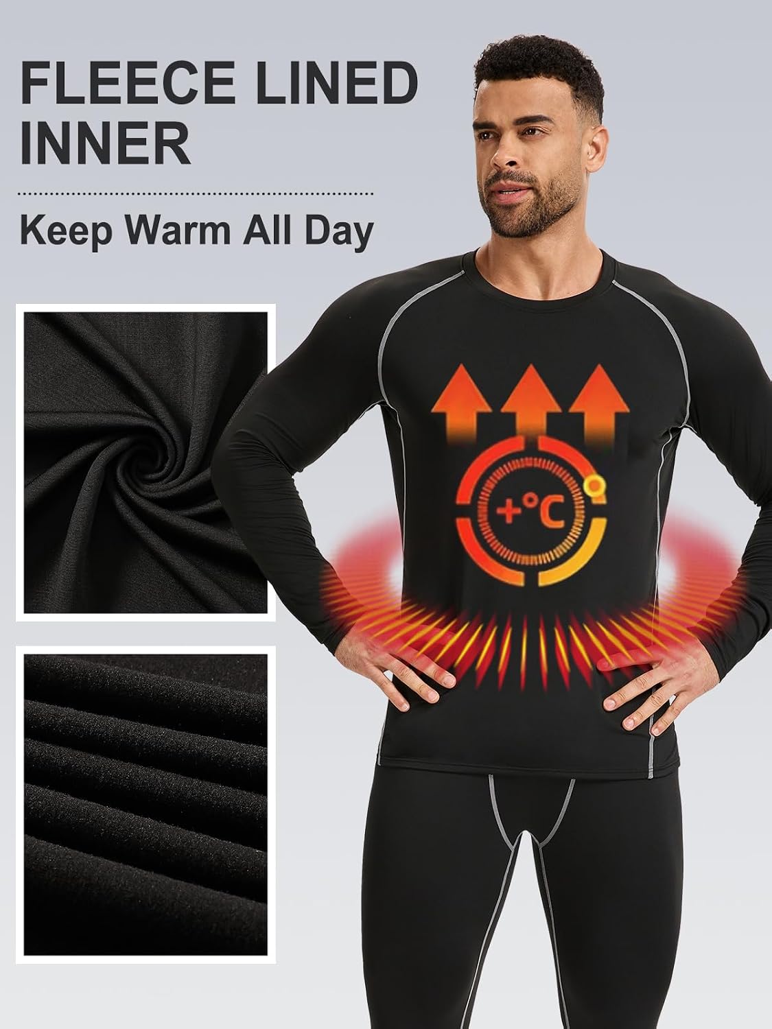 Detalle 2 de Celfaeree 4-Pack Men’s Fleece-Lined Compression Shirts, Long-Sleeve Thermal Base Layers