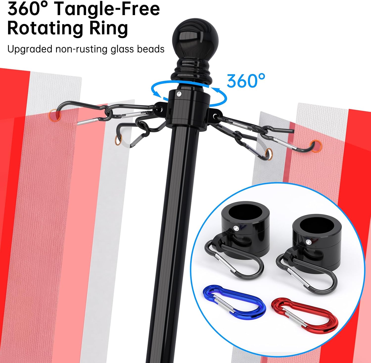 Detalle 2 de ZMTECH ZM-FP-B/6/1 6 ft Stainless Steel Flag Pole Kit, Black, Adjustable