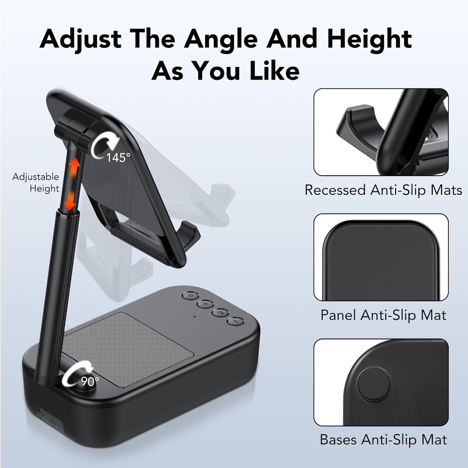 Thumbnail 2 de Bluetooth-Lautsprecher mit Handyständer (IP7) und verstellbarem Metallhalter – tragbare Musikbox in Schwarz