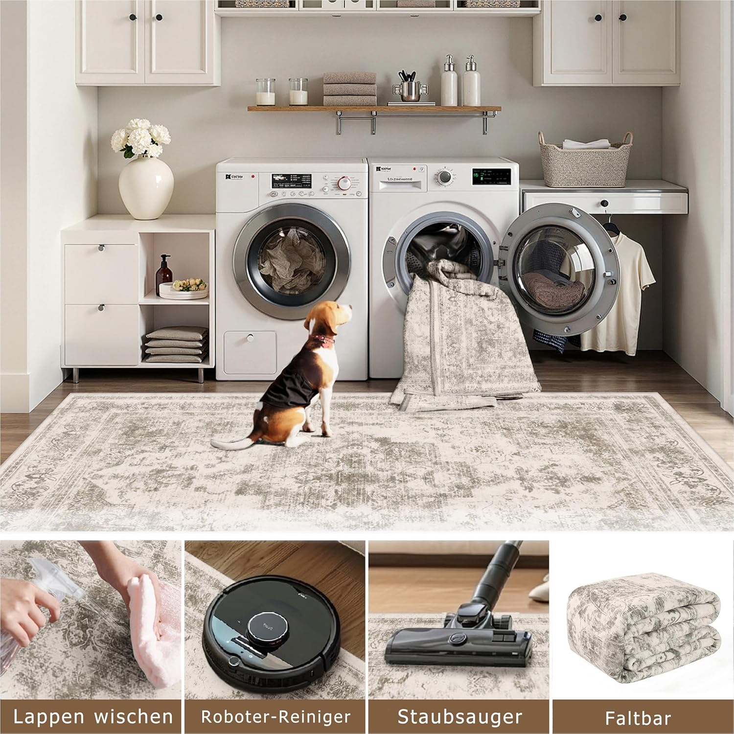 Thumbnail 2 de HUGEAR Vintage Waschbarer Teppich 150 cm 🏠