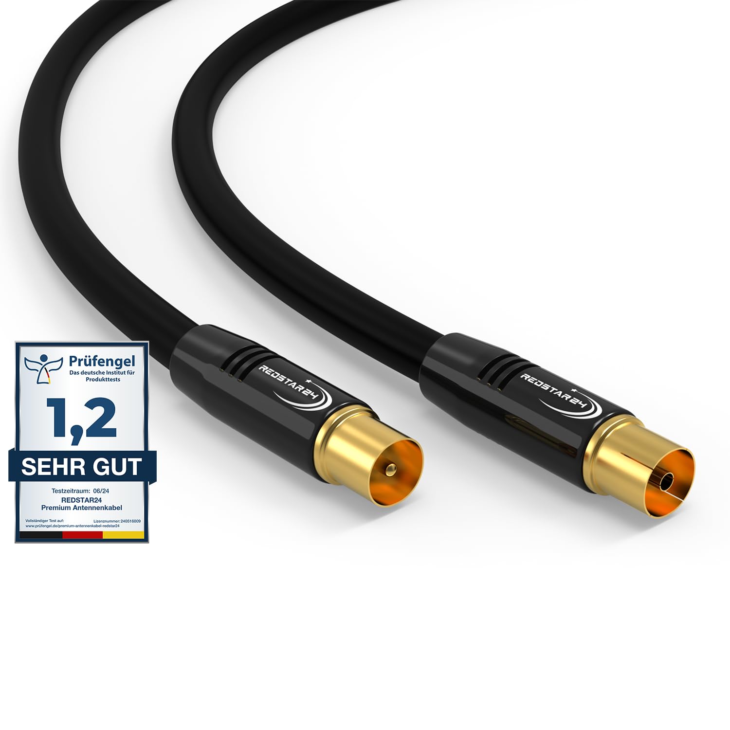 Detalle de RedStar24 Antennenkabel 3 m Schwarz (IEC Stecker auf IEC Buchse) – Koaxialkabel für TV, Radio und DVB