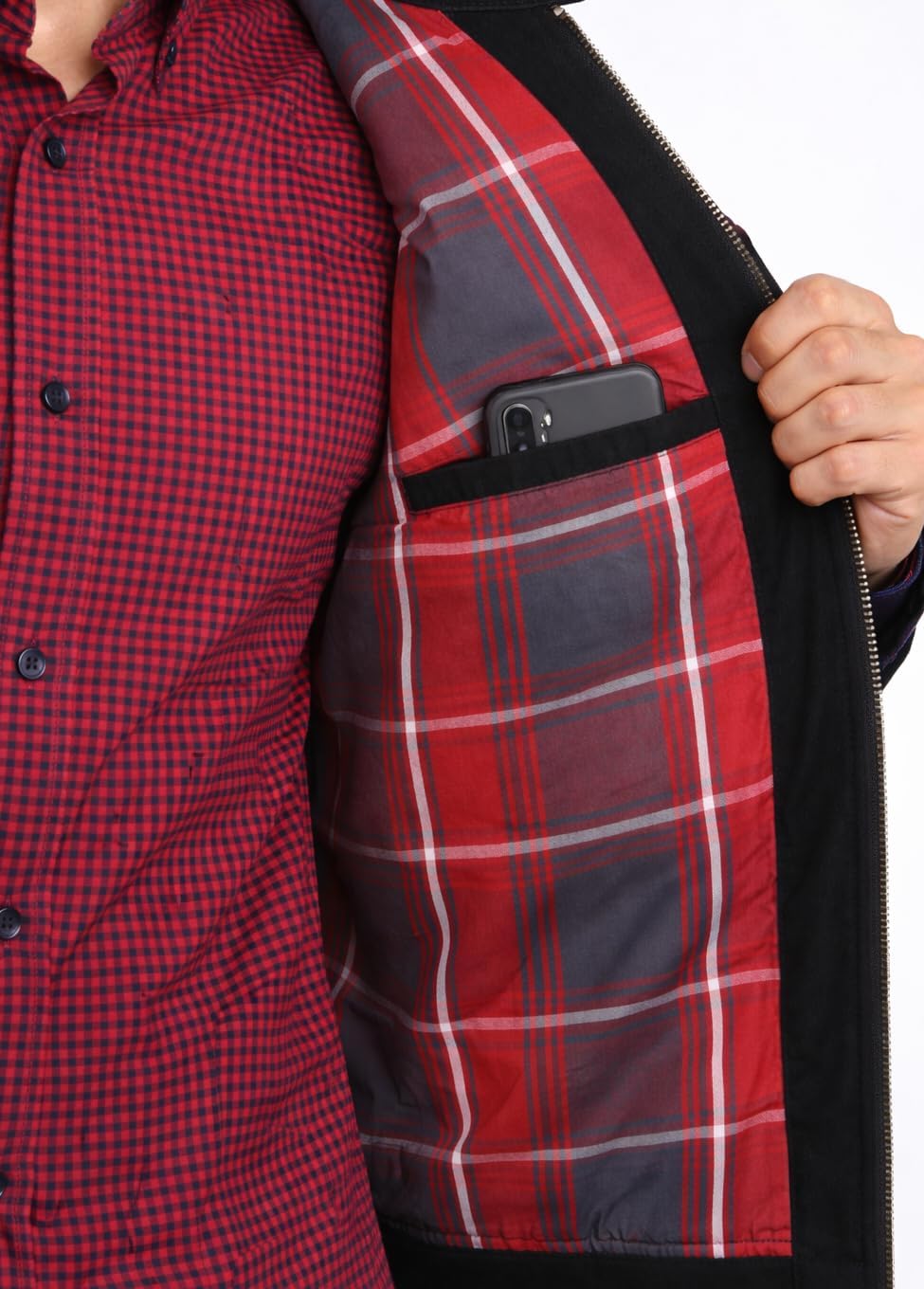 Detalle 2 de Xact Veste Harrington Classique en Coton de Transition pour Hommes avec Doublure à Carreaux