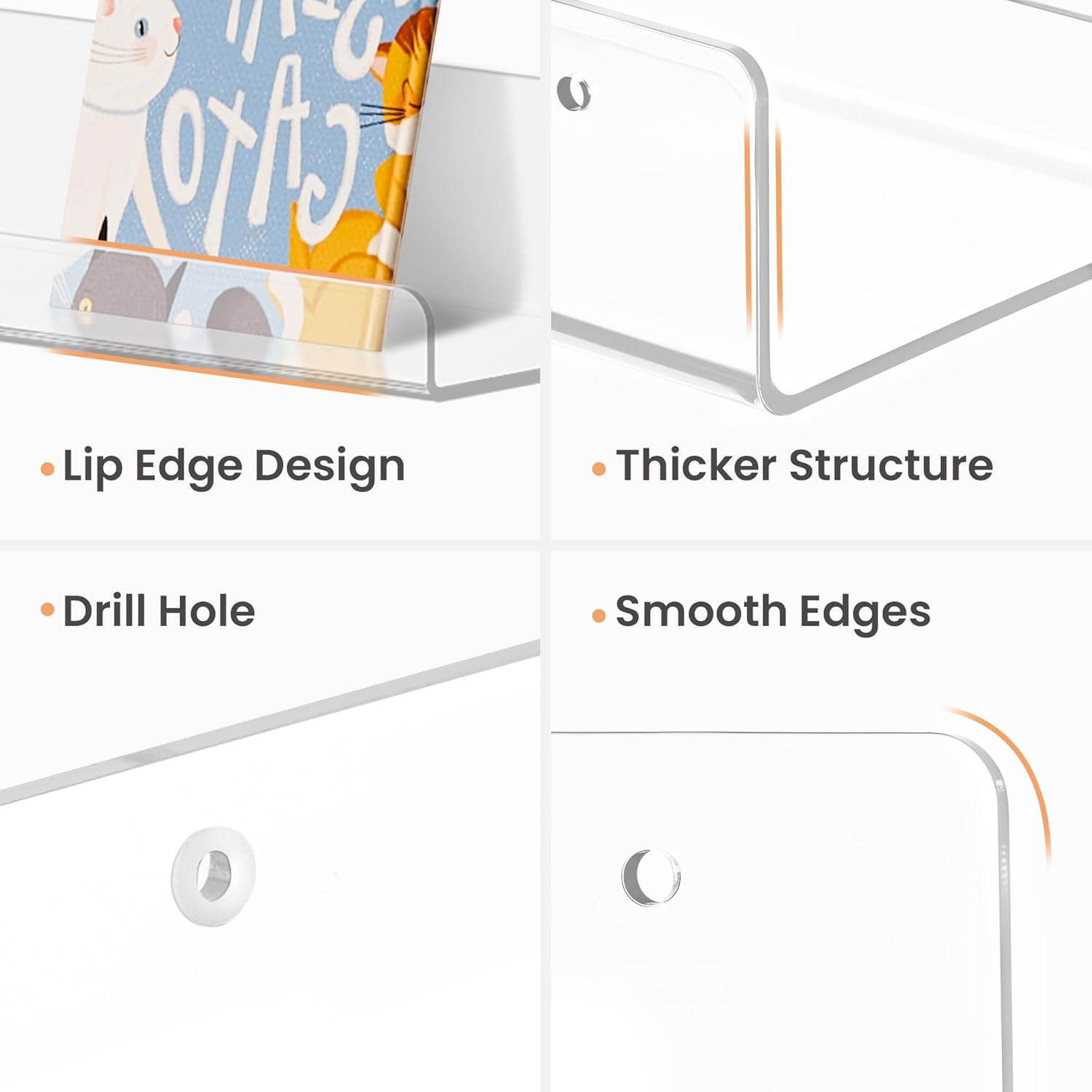 Thumbnail 6 de upsimples 6 Pack Acrylic Shelves for Wall Storage — 15 x 4 inches, Clear Floating Shelves