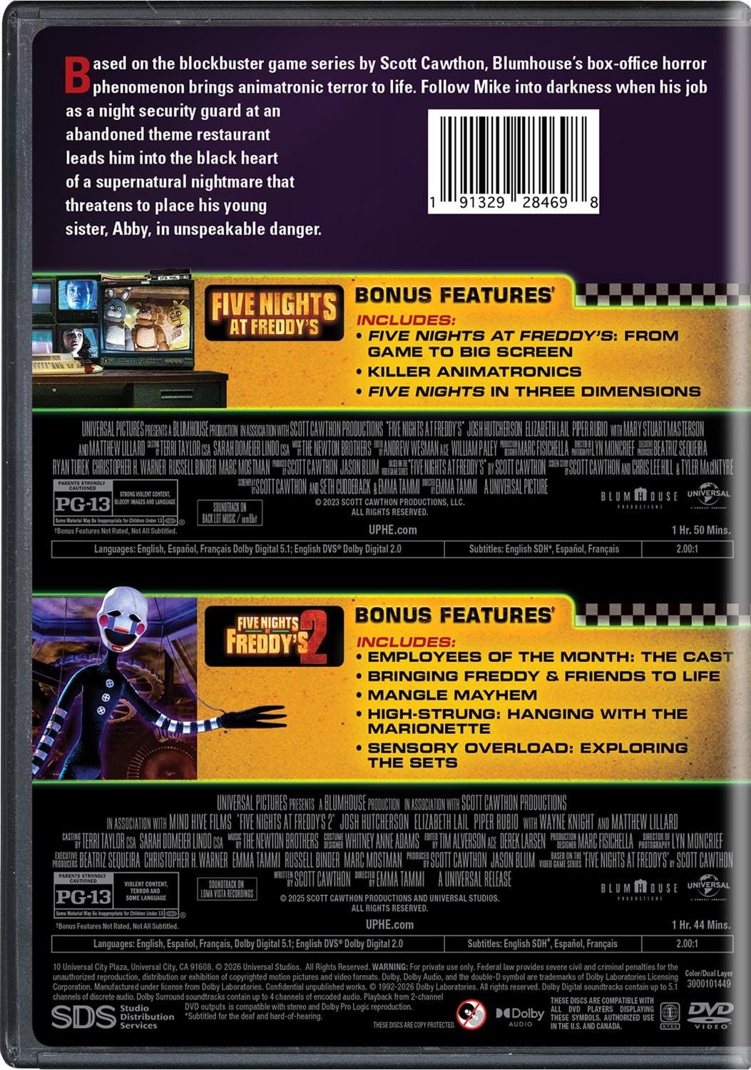 Detalle de Five Nights at Freddy's 191329284698 2-Movie Collection DVD, Horror