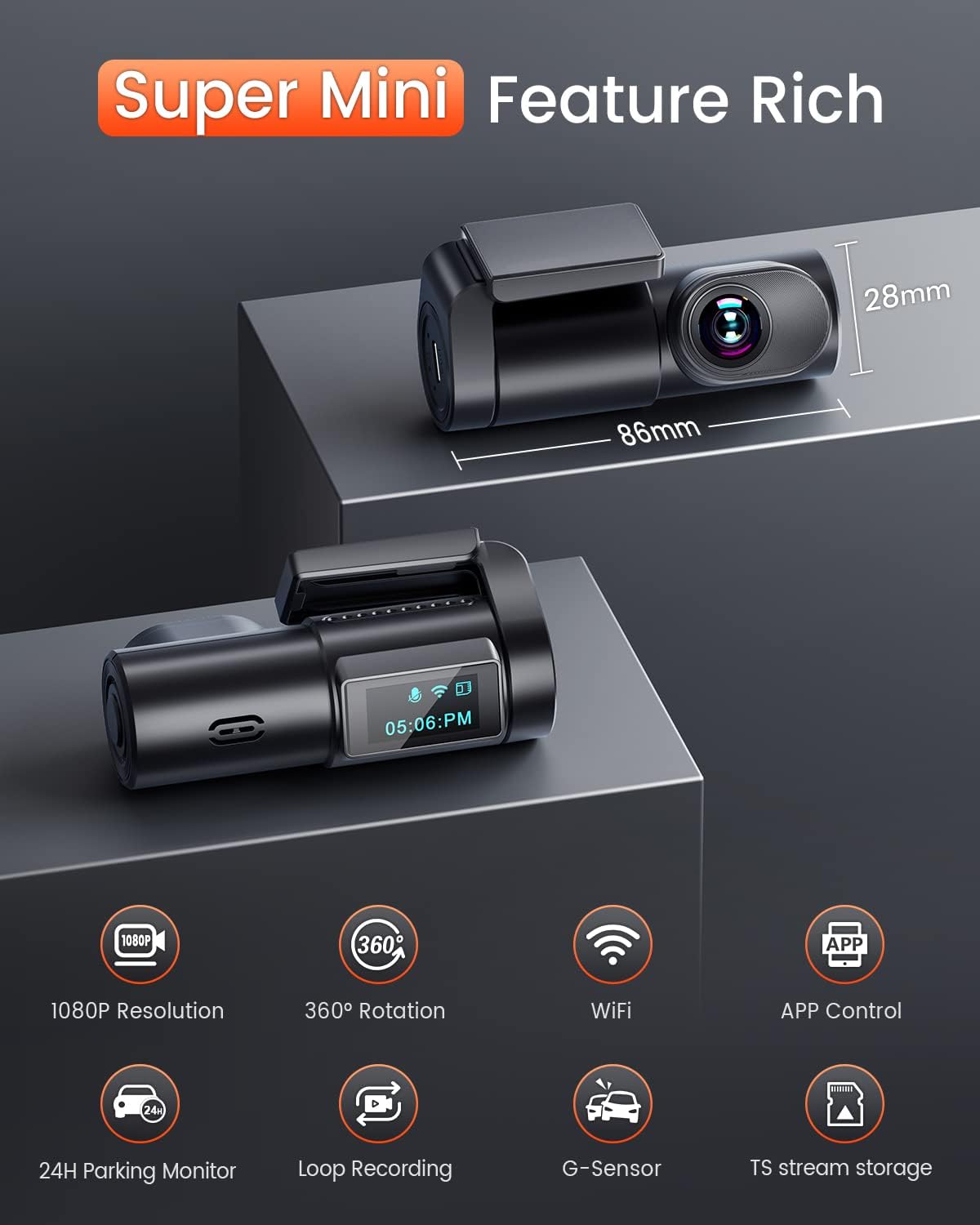 Detalle 2 de BESTSEE Dash Cam Front 1080P WiFi dash cam
