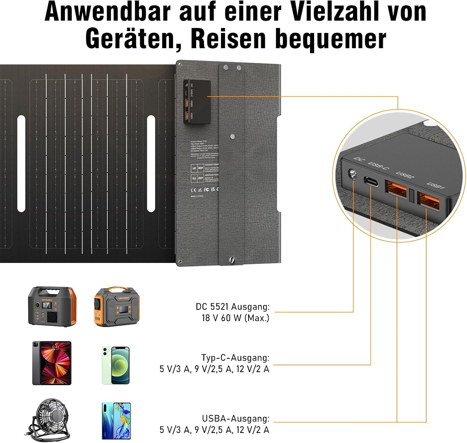 Detalle 2 de SinKeu Tragbare Powerstation mit 60 W Falpanel und 296 Wh Solargenerator – kompakt, zuverlässig und ideal für Outdoor