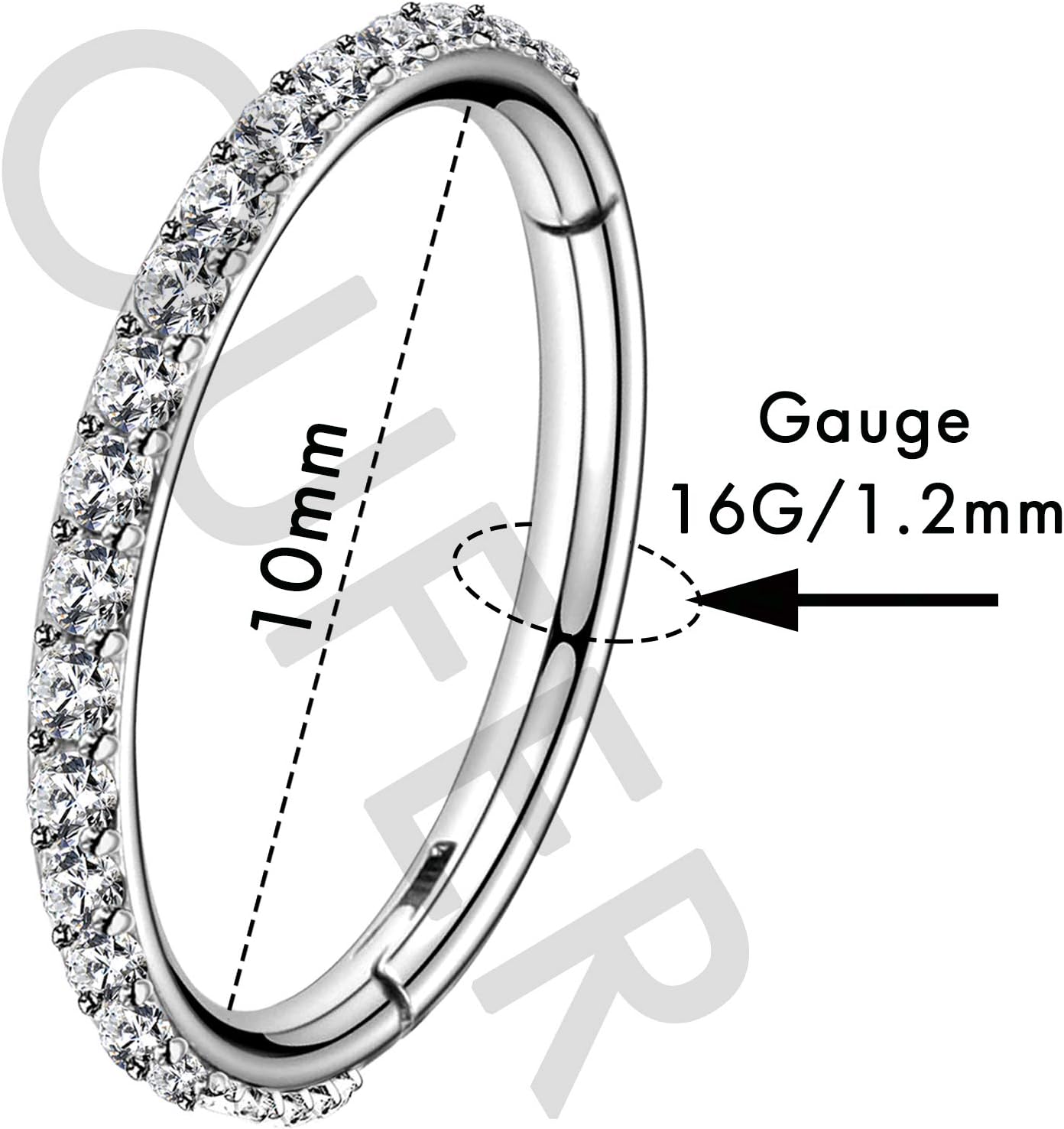 Detalle 2 de OUFER 16G Boucles Cartilage 6/8/10/12 mm Acier Inoxydable