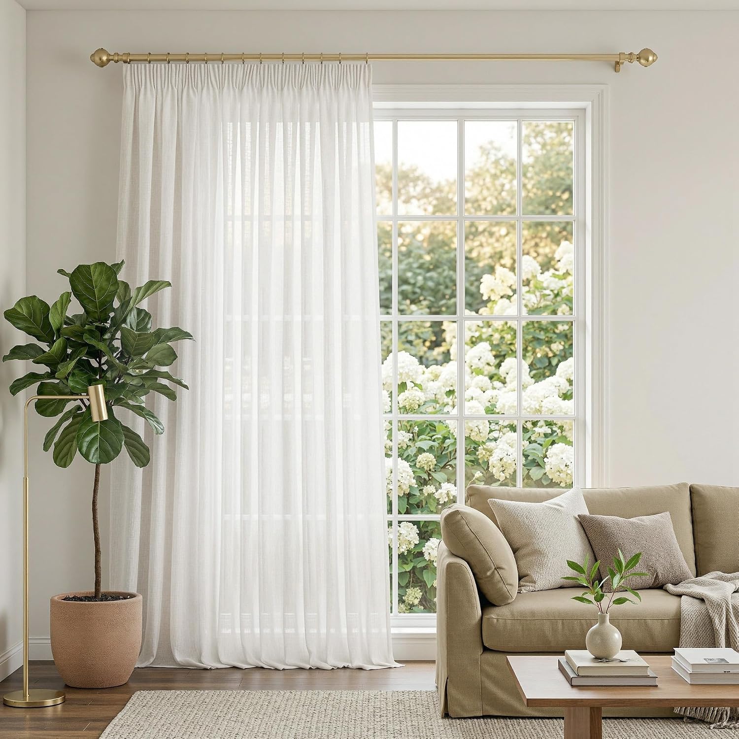 Thumbnail 1 de MYSKY HOME Leinen Vorhänge – Wohnzimmer, Halbtransparent, Weiß, 2er Set, H 260 x B 300 cm