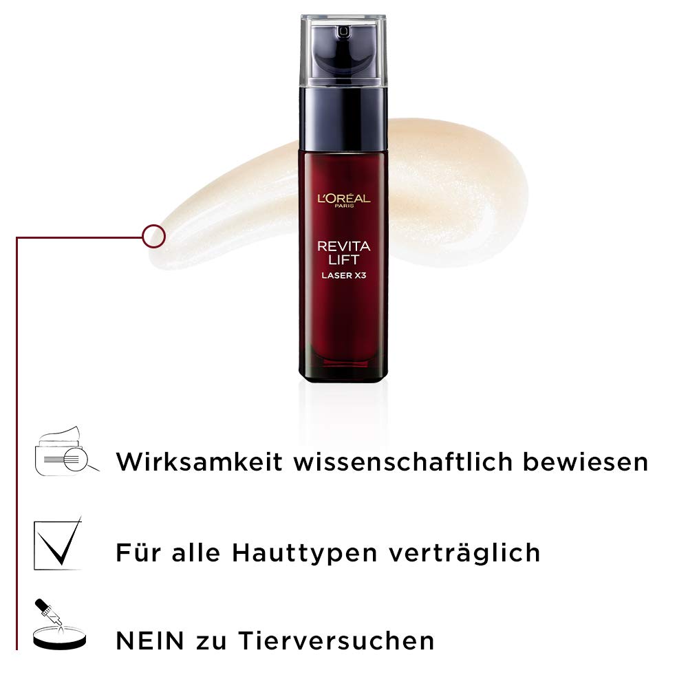 Detalle de L'Oréal Paris Revitalift Laser X3 Serum (Anti-Aging) mit Hyaluronsäure, 30 ml – Packung mit 2
