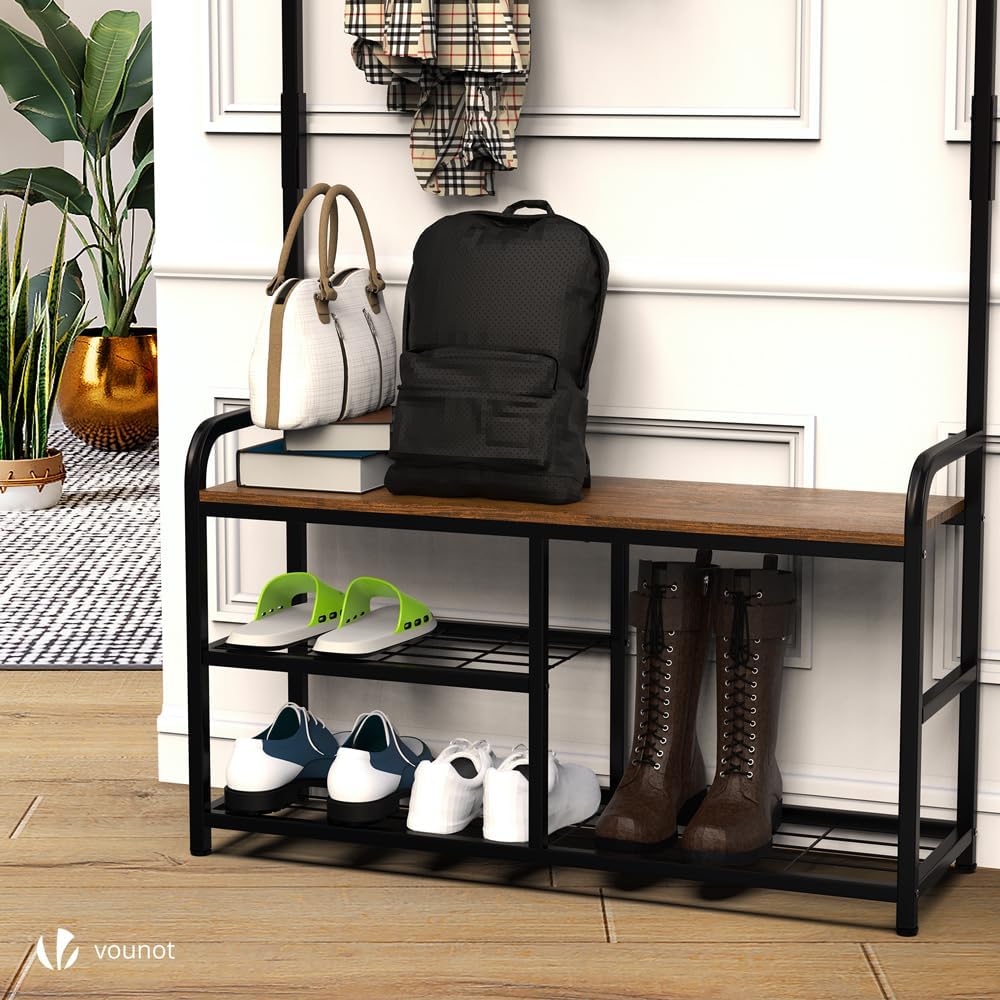 Thumbnail 6 de VOUNOT Stand Appendiabiti da Terra con Panca Scarpiera a 3 Ripiani — Design Industriale per Ingresso