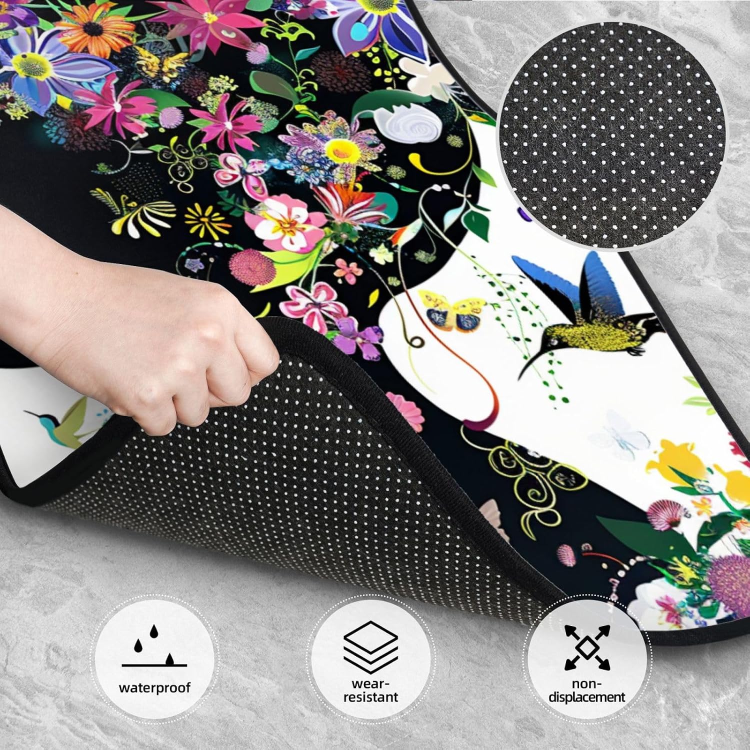 Thumbnail 2 de Car Floor Mats Set of 4pcs – Fashion Girl Silhouette with Colourful Floral Hairstyle Car Carpet