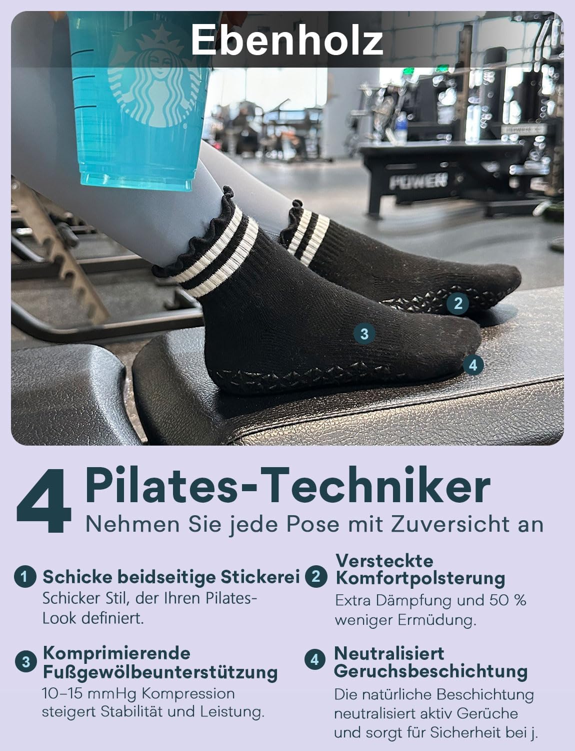 Detalle de Juclise Pilates Socken Damen – rutschfeste Bio-Baumwolle mit Rüschen und Stil für Yoga, Ballet & Fitness