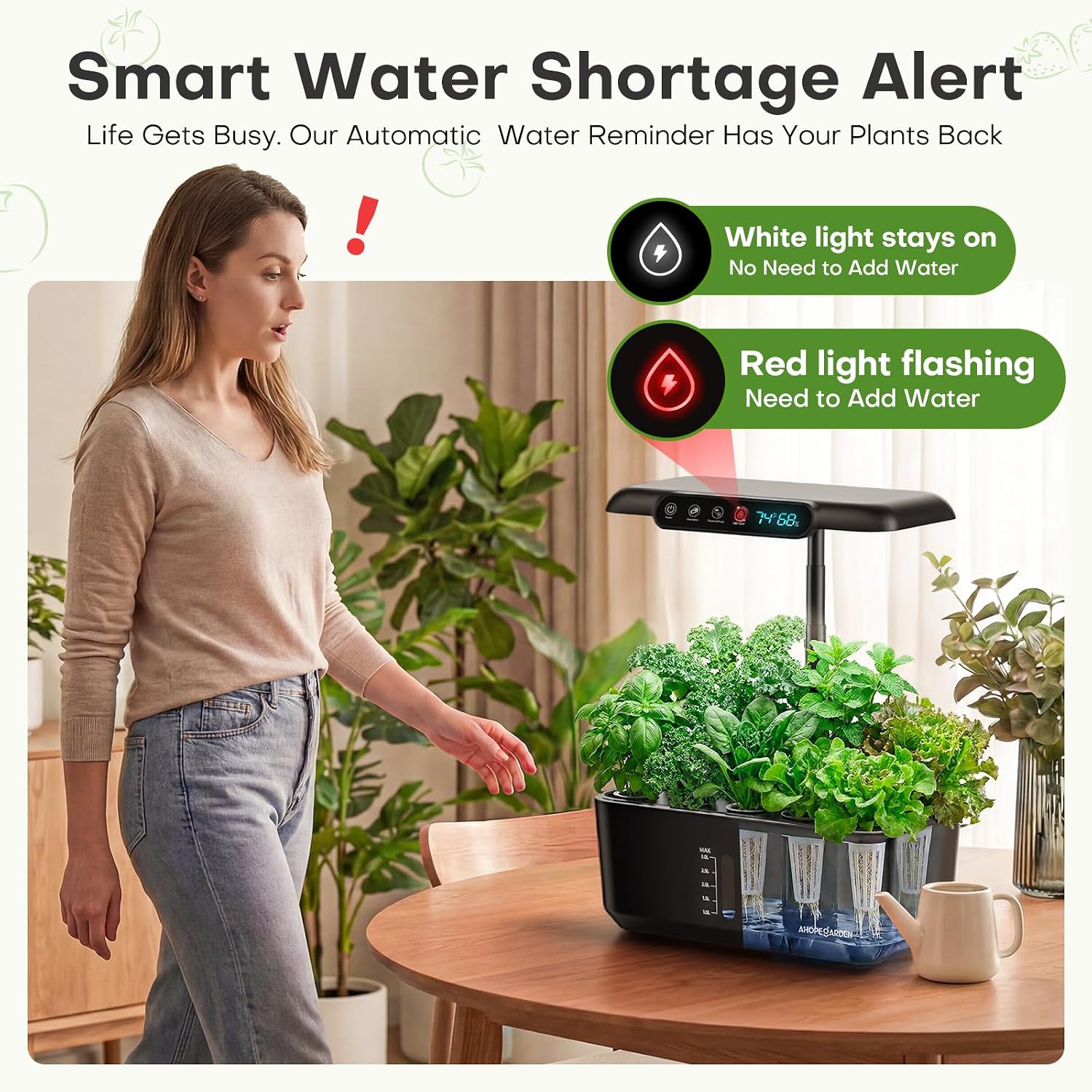 Detalle de Ahopegarden HSXC2 Hydroponic Growing System, 10 Pods, LCD and LED Grow Light