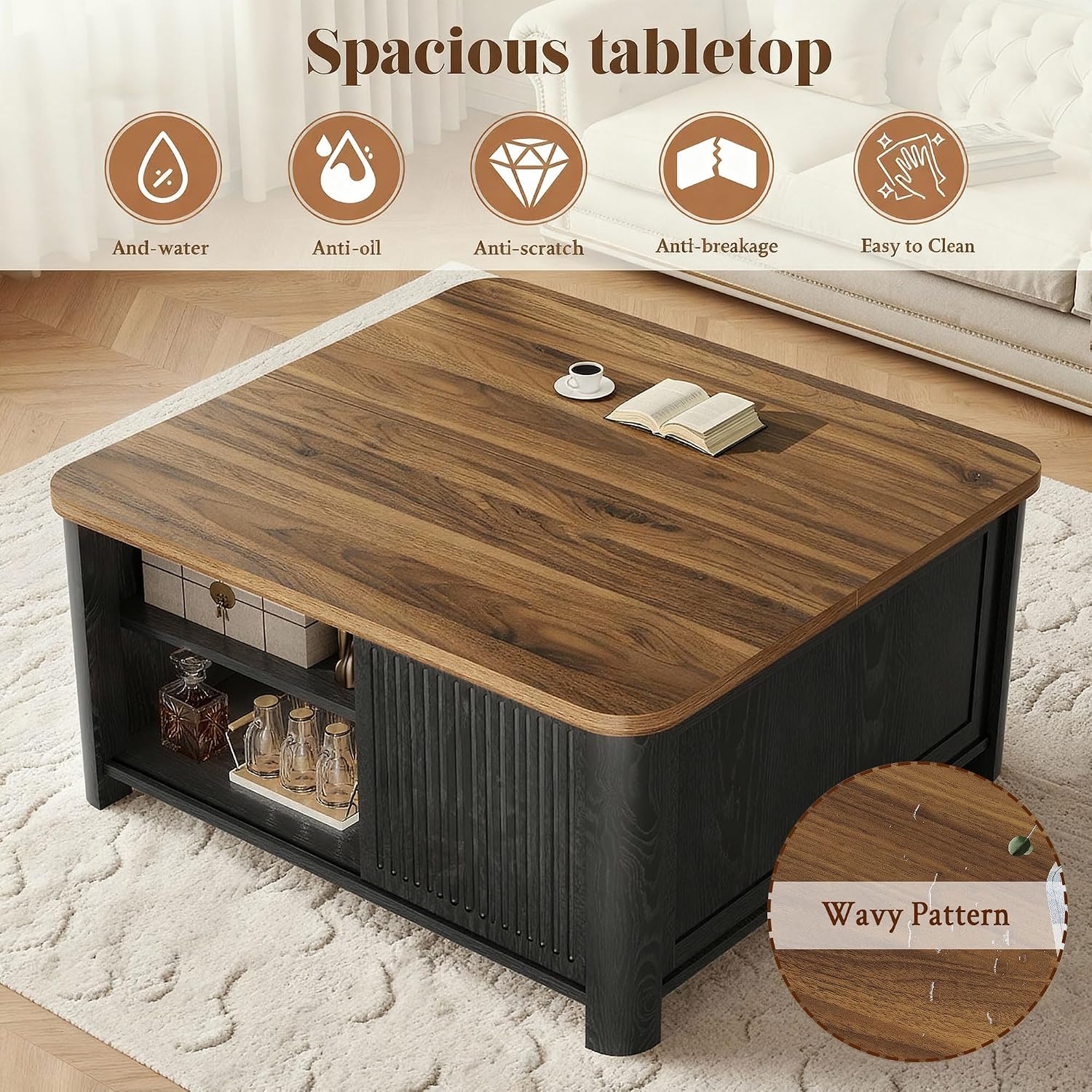 Thumbnail 5 de Decofy Lift-Top Coffee Table with Walnut Top