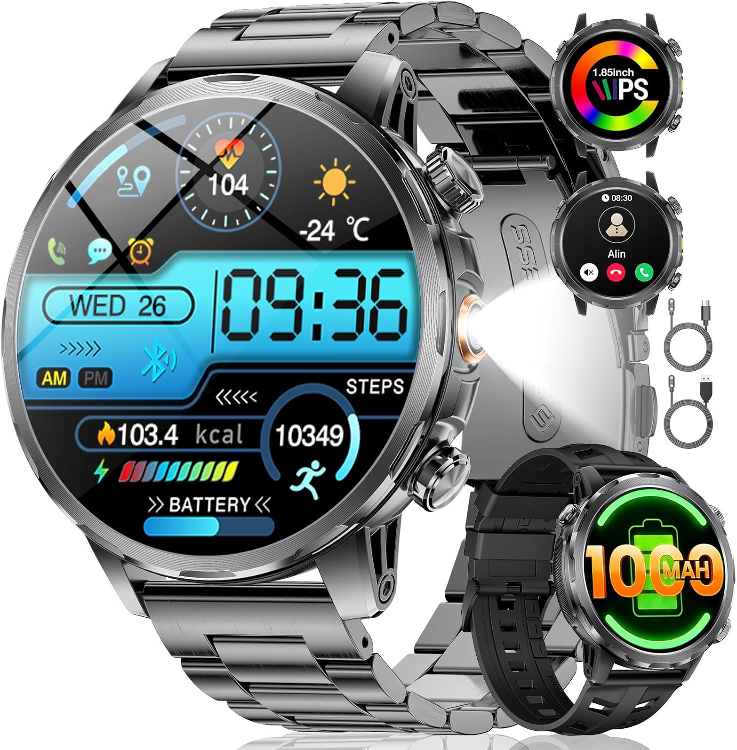 LIGE Smartwatch Uomo EF20: torcia LED, 1,85'', 110+ modalità sportive e chiamate Bluetooth