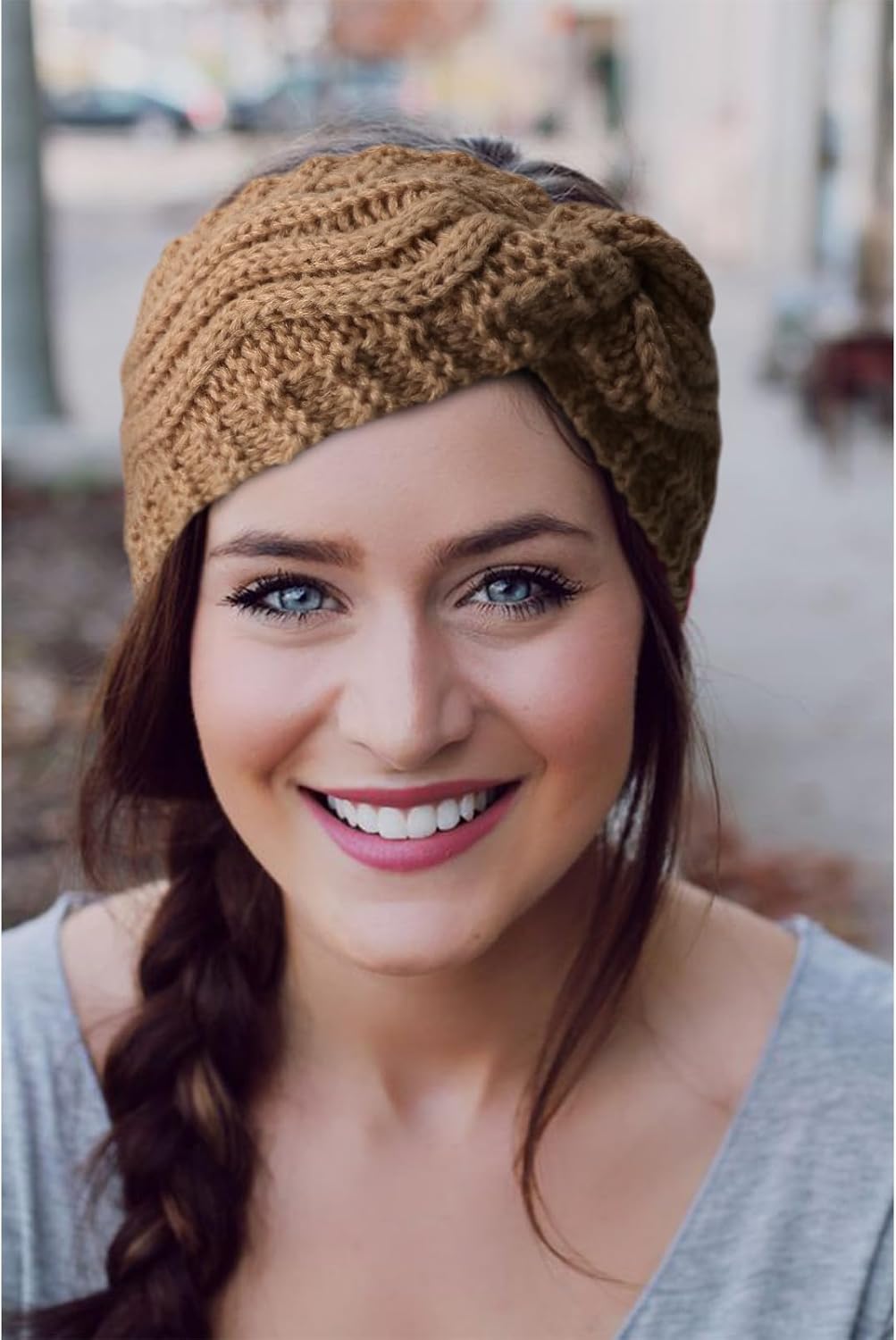 Detalle de DRESHOW bandeau tricoté chaud doublé polaire pour femmes (cache-oreilles)
