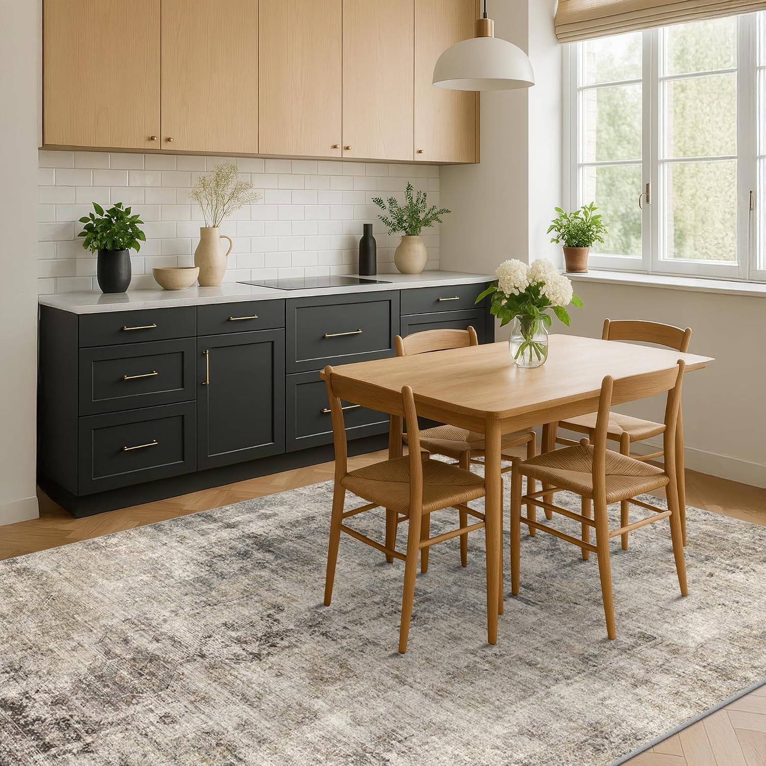 Detalle de Washable 8x10 Area Rug (Taupe Brown) — Ultra-Soft Vintage Distressed Farmhouse Carpet with Non-Slip Backing