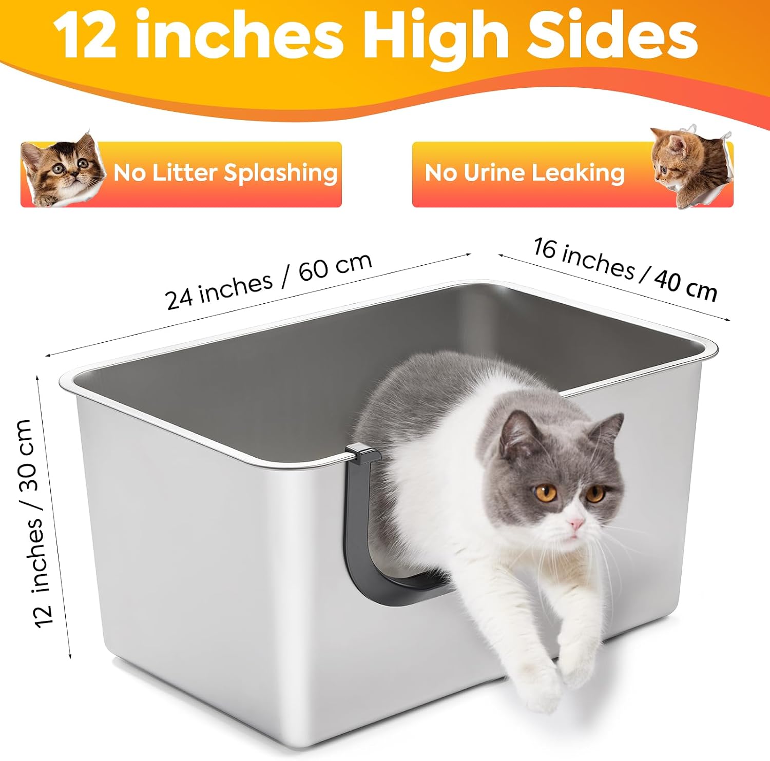 Detalle 2 de Yangbaga Katzenklo Edelstahl XXL 60x40x30 cm 🚽