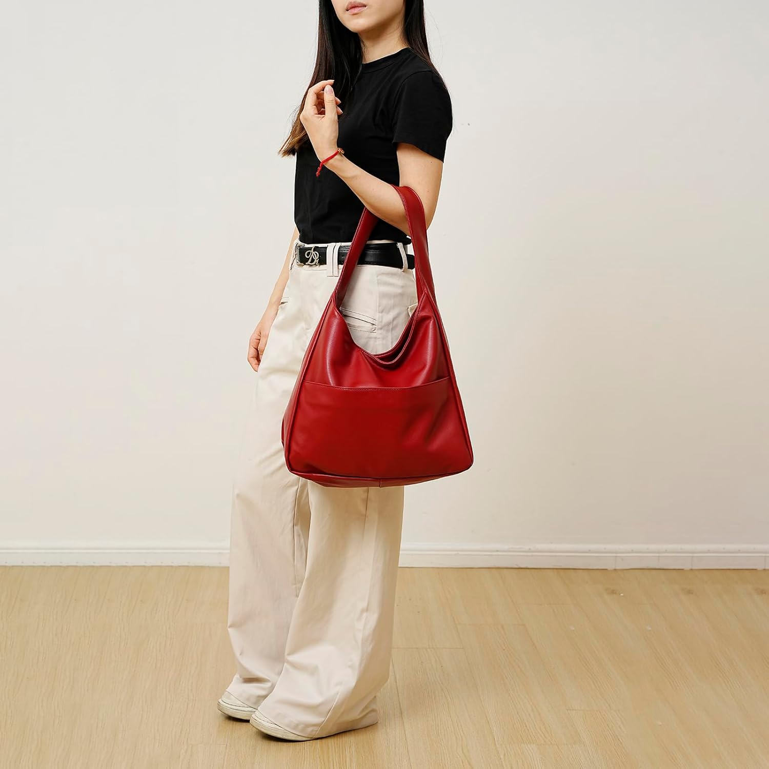 Thumbnail 1 de CUNGGI 2-tlg. Tote-/Hobo-Taschen-Set aus veganem Kunstleder (Schwarz) – große Schultertaschen für Damen