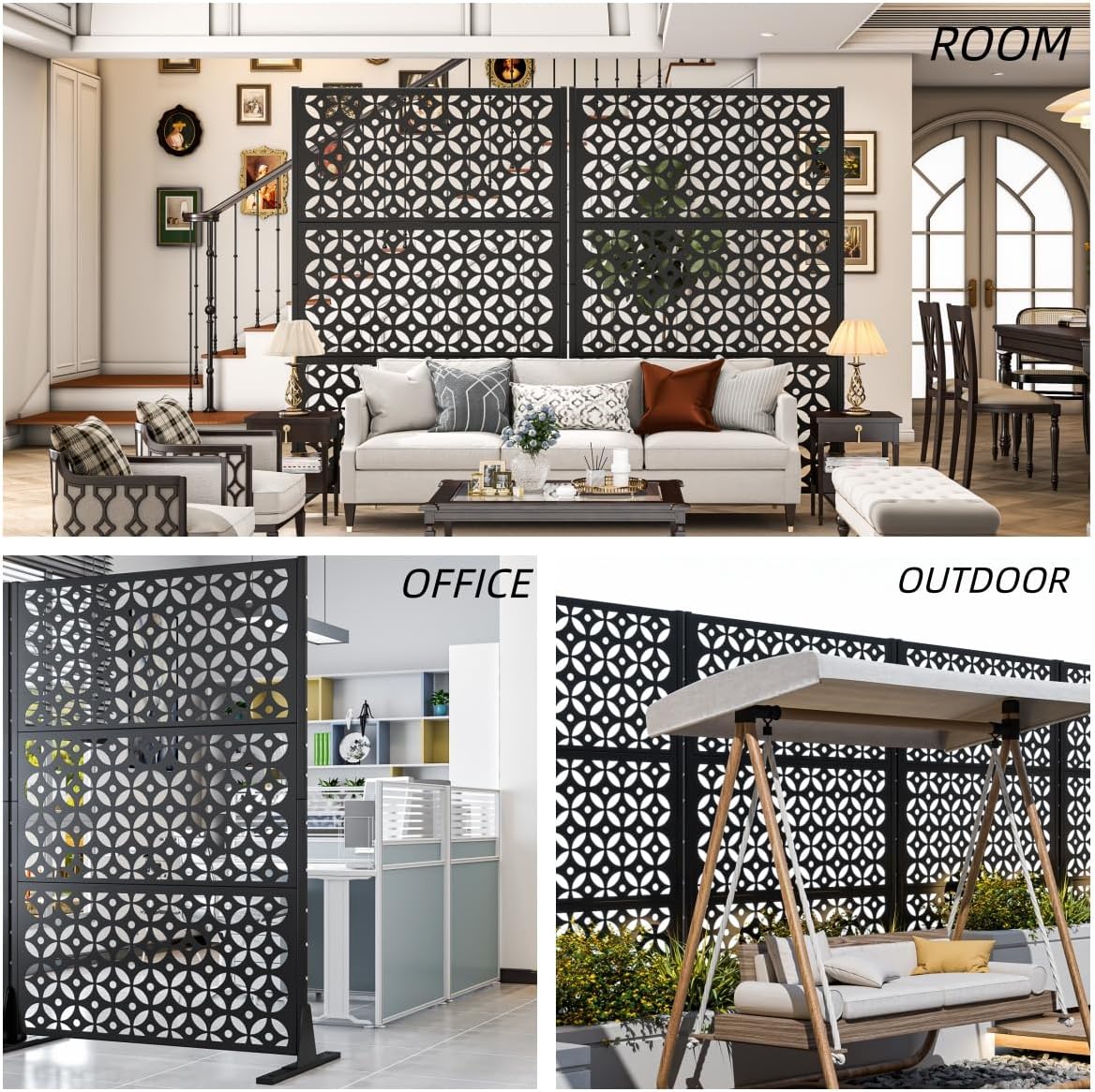 Detalle de GDNVBRDS Cross-1 Outdoor Privacy Screen, Black Cross Metal, 3-Panel