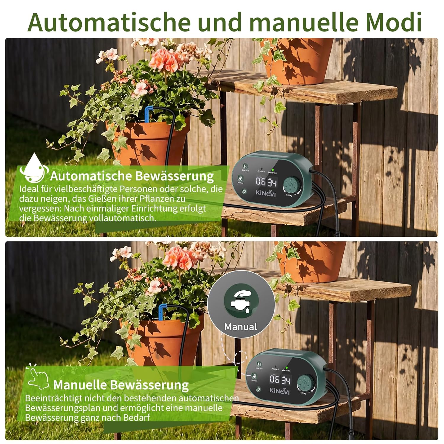 Thumbnail 5 de Solar Bewässerungssystem Garten Automatisches mit 22 Modi Timer – 15 m Schlauch, 15 Tropfstrahler (3W) für Balkon, Beet, Gewächshaus