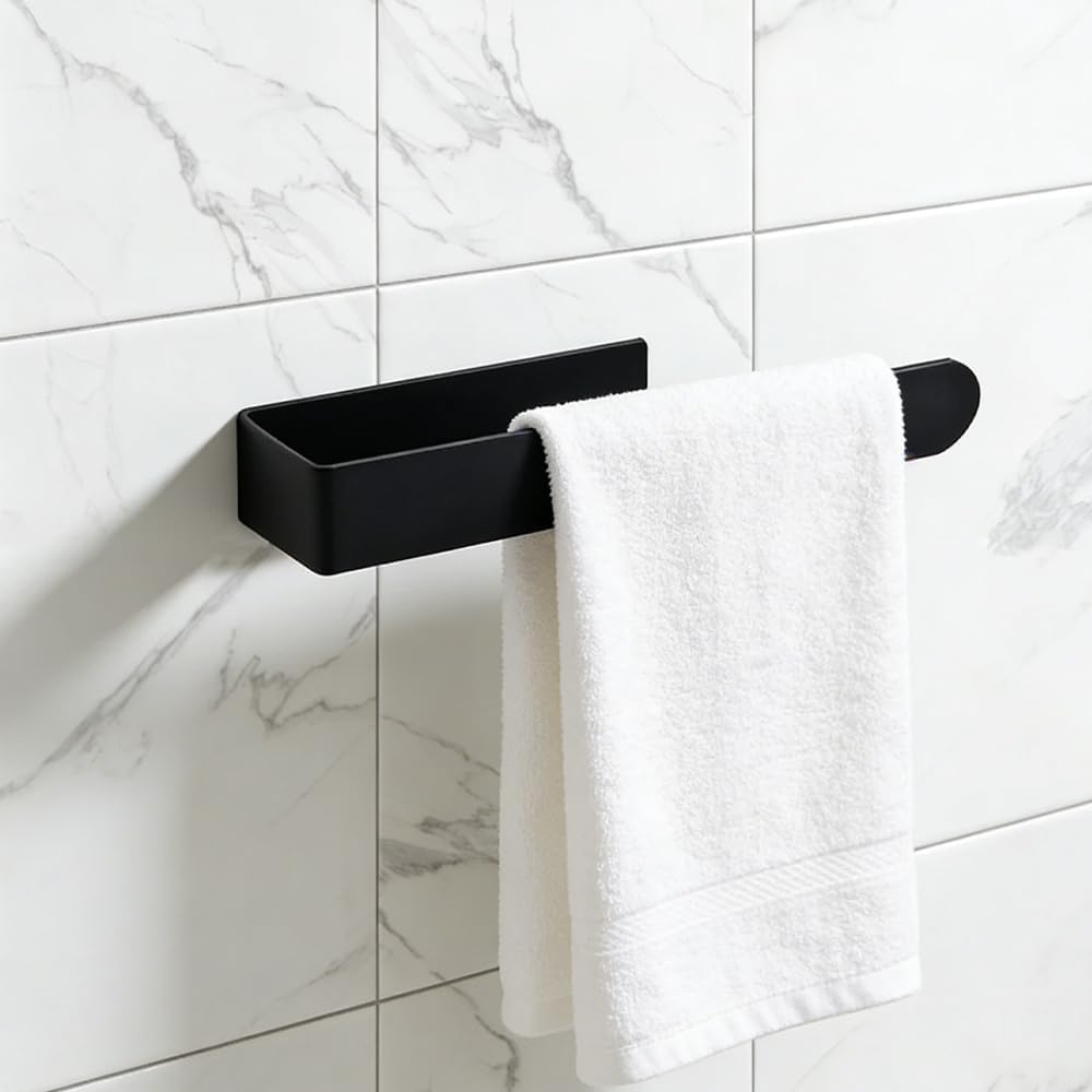 Porta Asciugamani Adesivo da Parete 22 cm in acciaio inox 304 SUS304 con adesivo 3M, nero opaco