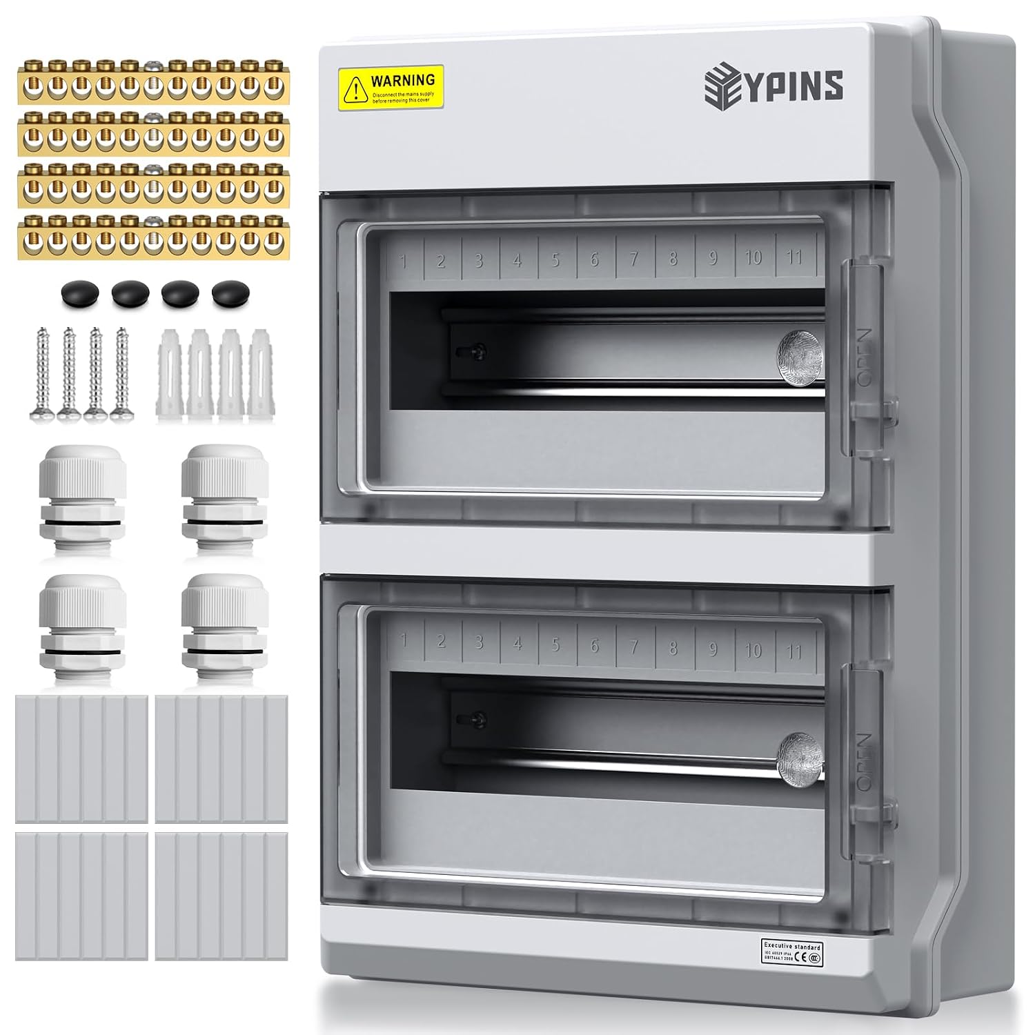 Detalle de EYPINS elektrische verdeelkast voor 24 modules, IP65 en 4 M32-kabelwartels