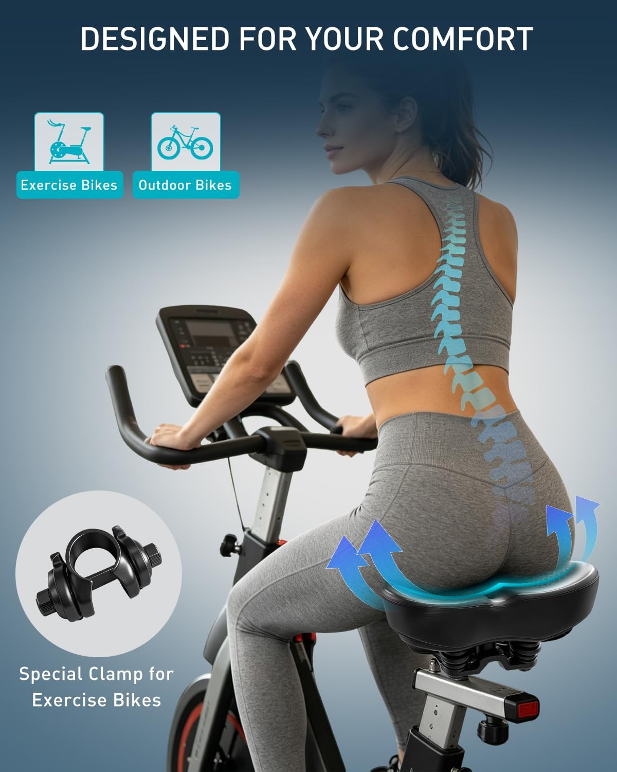 Detalle 2 de MXMXK 2026 Upgrade Noseless Bike Seat, Extra-Wide Padded Memory Foam Saddle