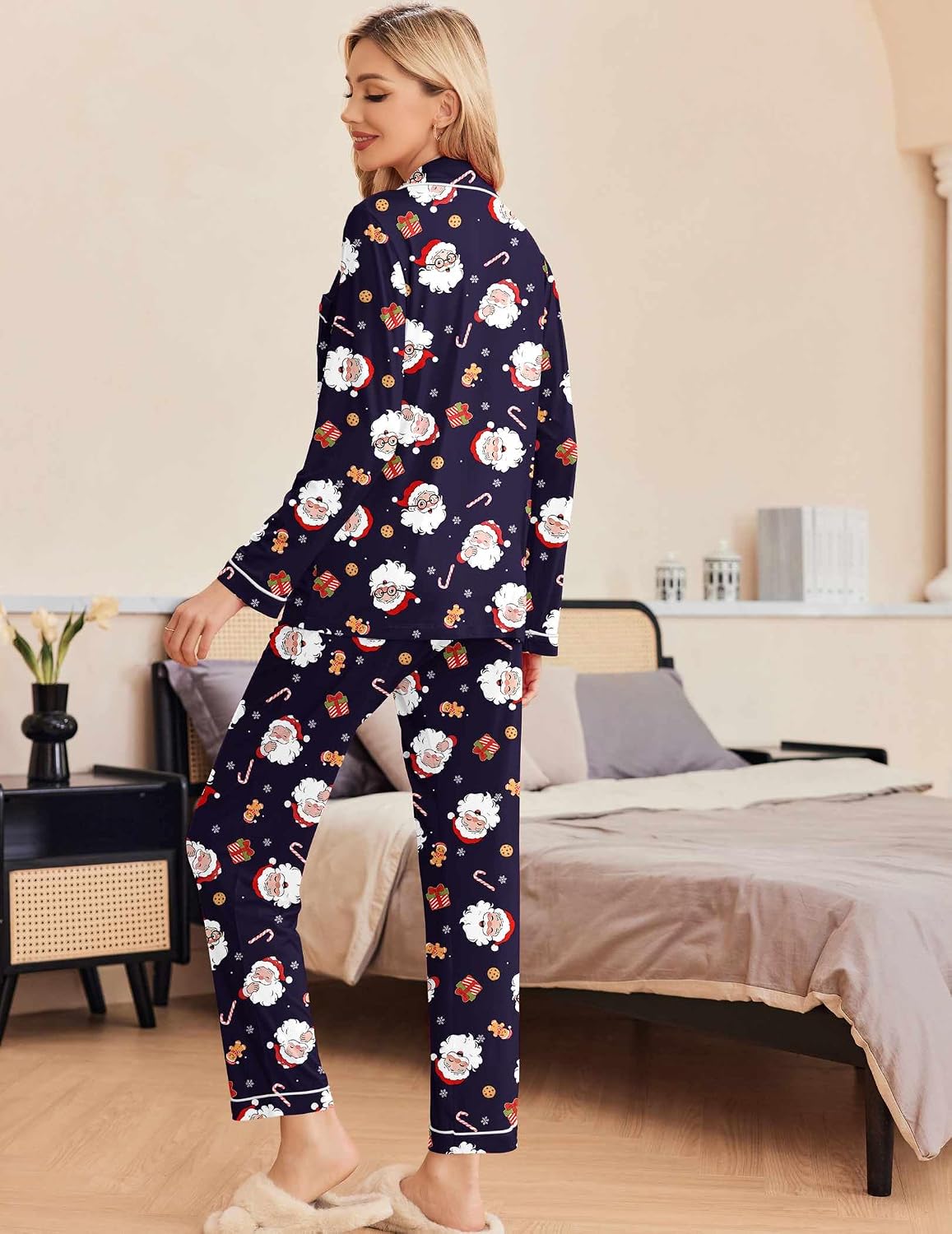 Detalle de Ekouaer Women's Long-Sleeve Pajama Set, Button-Down Rayon-Blend Loungewear