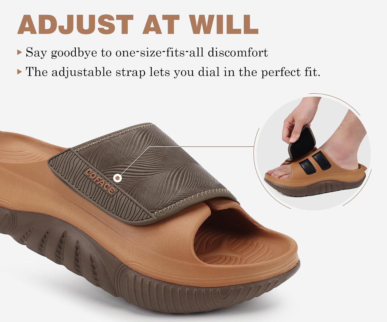 Detalle 2 de COFACE Mens Recovery Sandals: Orthopedic Post-Workout Slides for Plantar Fasciitis Relief