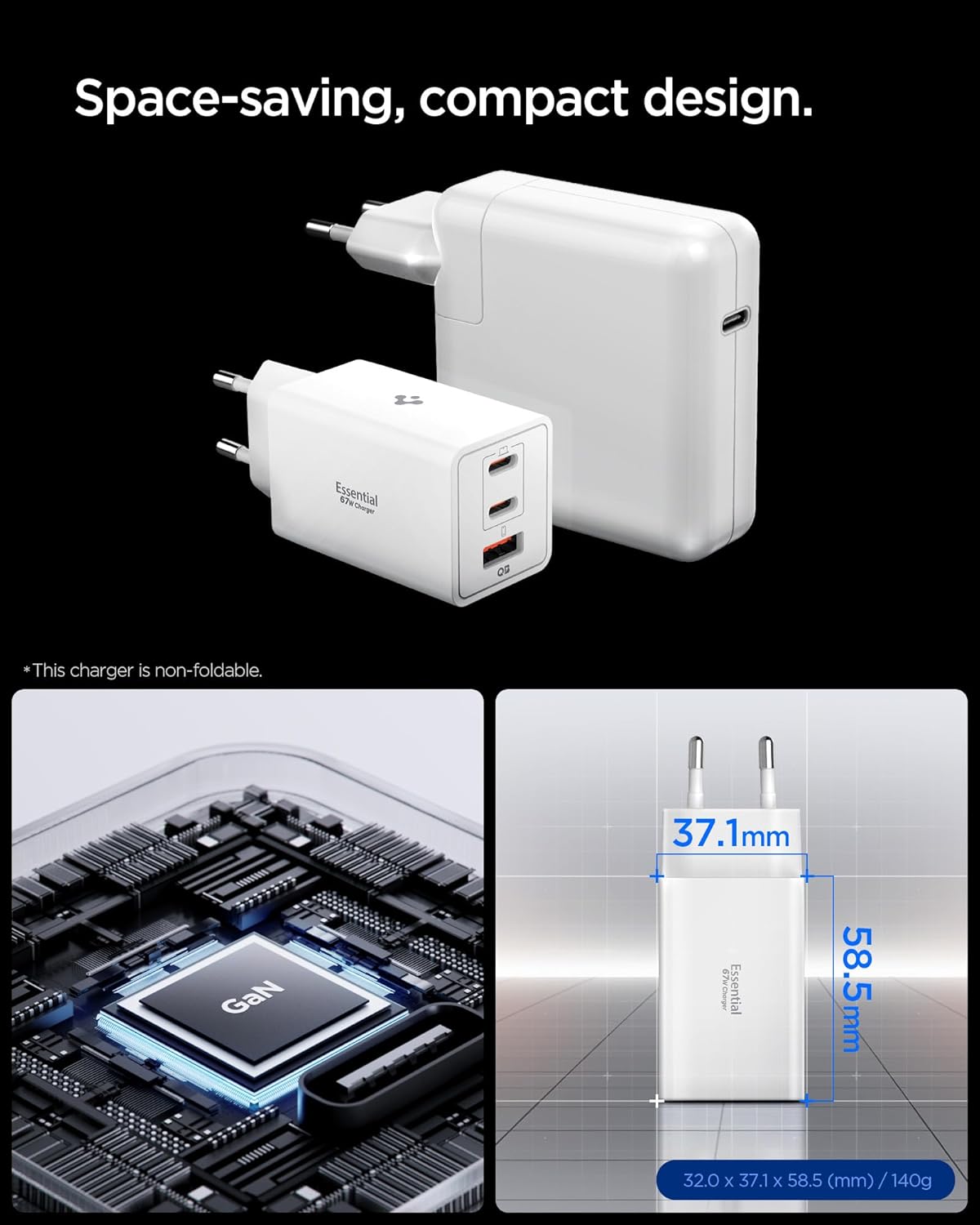 Thumbnail 3 de Spigen ArcStation Essential 67 W chargeur GaN 3 ports USB‑C & USB‑A