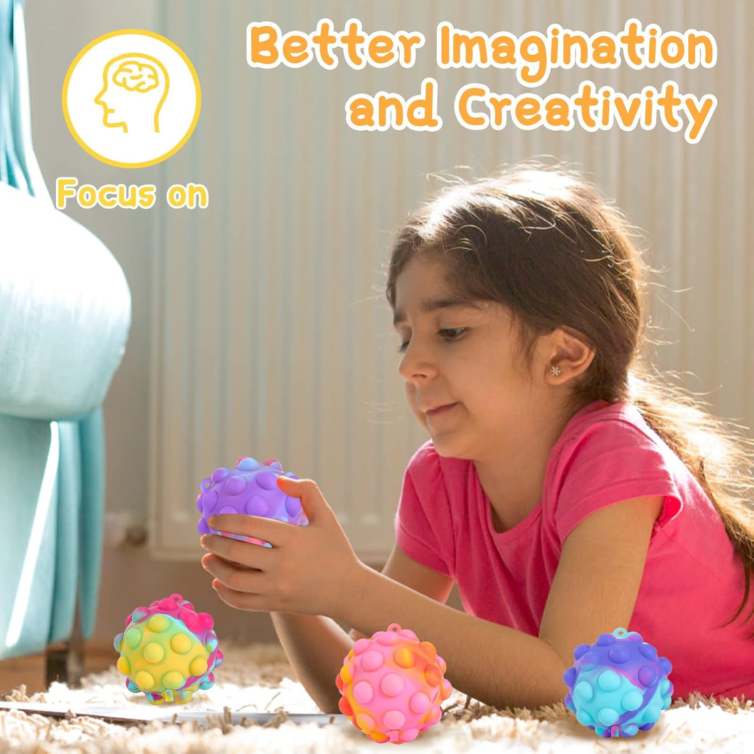 Detalle de Genuvi TOY6 Pop Fidget Toy Set, 6 Silicone Balls with Press-and-Pop Play