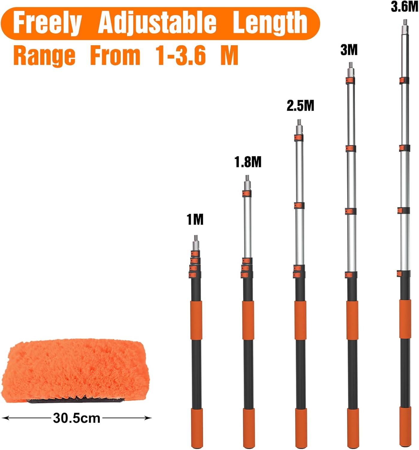 Detalle de LAANPOLE 3.6m Car Wash Brush Long Handle – Versatile Cleaning Kit for exterior and interior surfaces