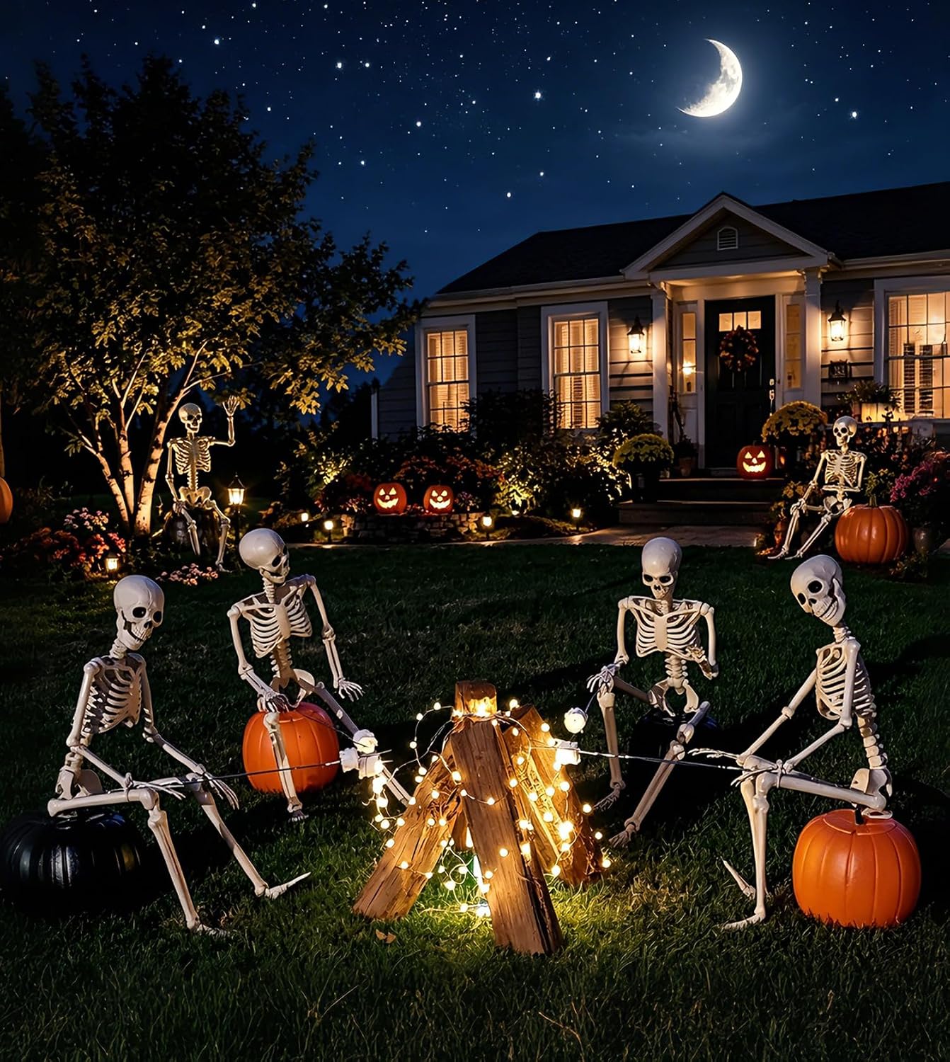 Detalle de LX002 2-Pack 36-Inch Posable Plastic Halloween Skeletons, Warm Bone Color