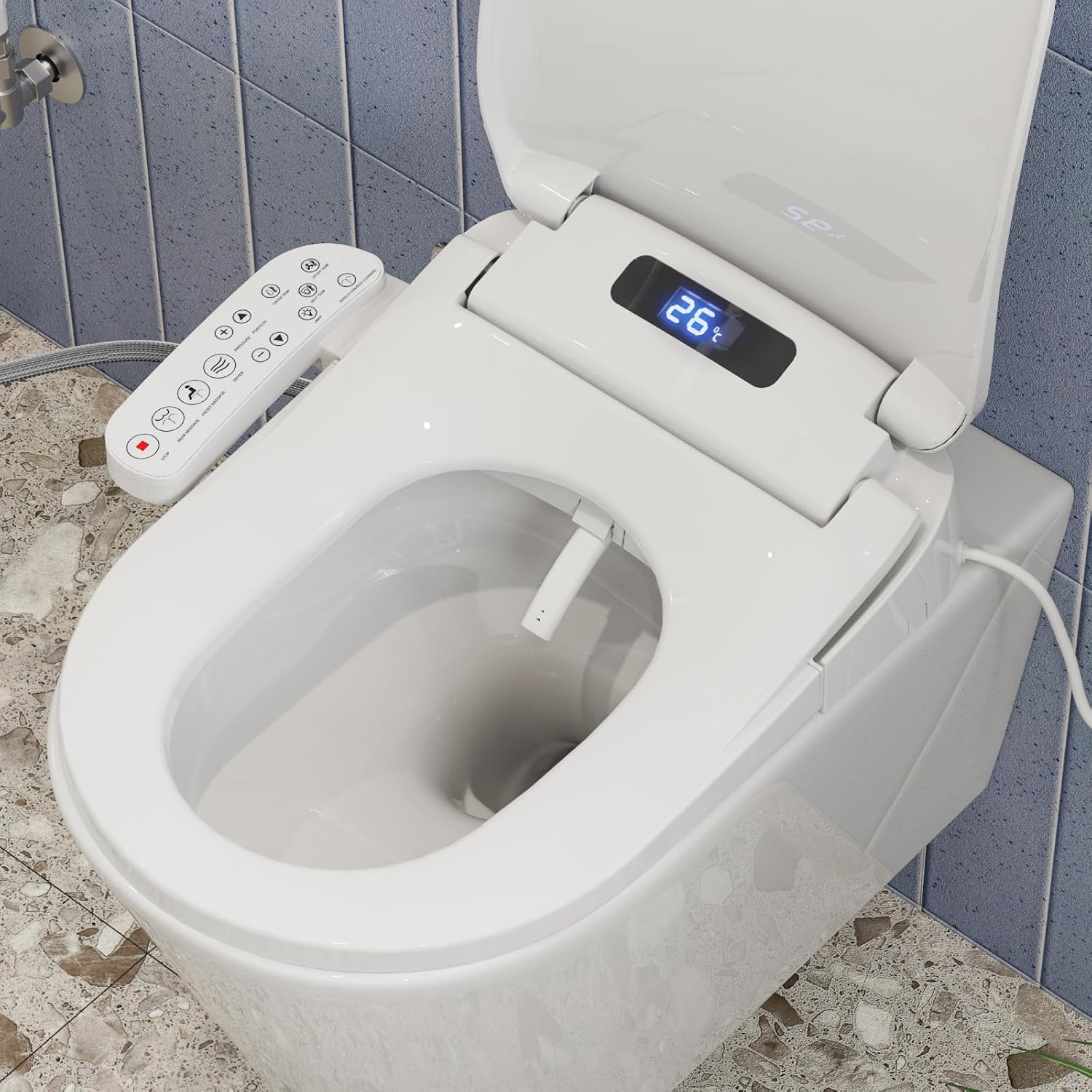 Detalle de Intelligenter Smart-Toilettensitz WC Bidet mit Düse, Duschfunktion & Warmlufttrocknung